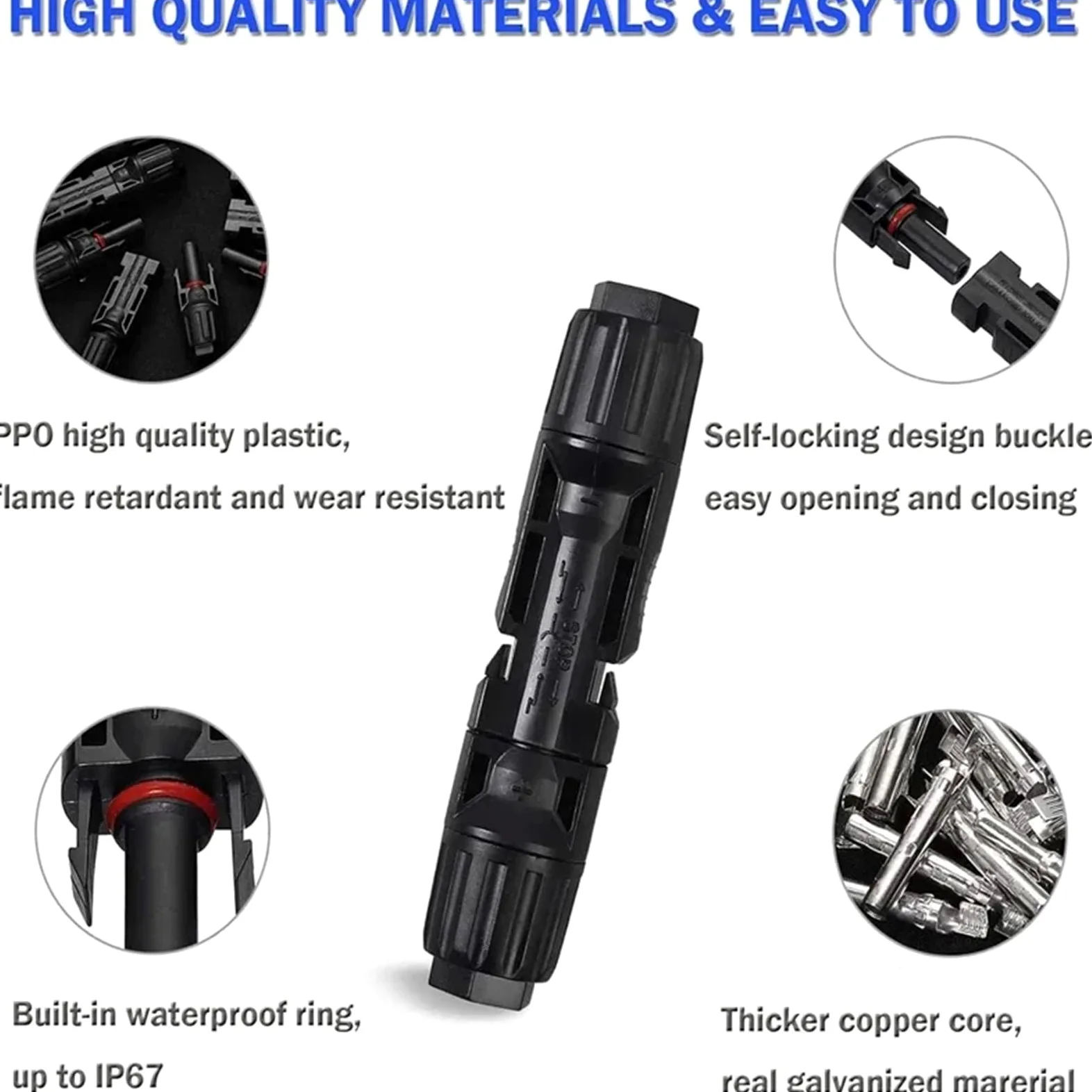 10 pares de conectores solares MC4 1000 V enchufe solar 30 A para conexión de cable fotovoltaico resistente IP67 macho hembra