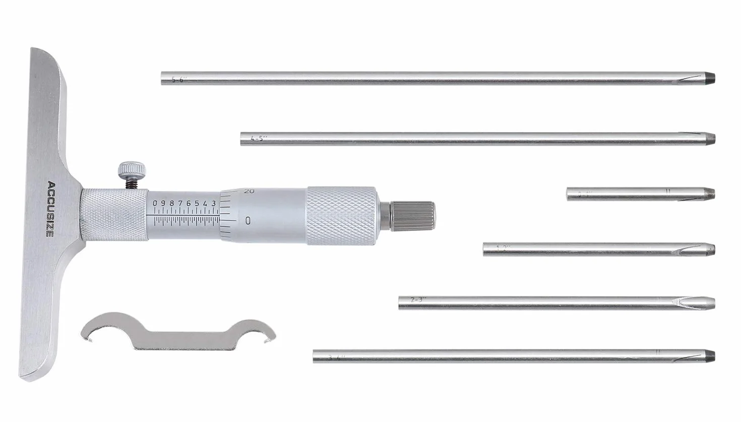 accusize – 6 "Profundidad micrómetros, base de profundidad 4," con 6 varillas en caja de sábana bajera ajustable, # 2025 – 4201