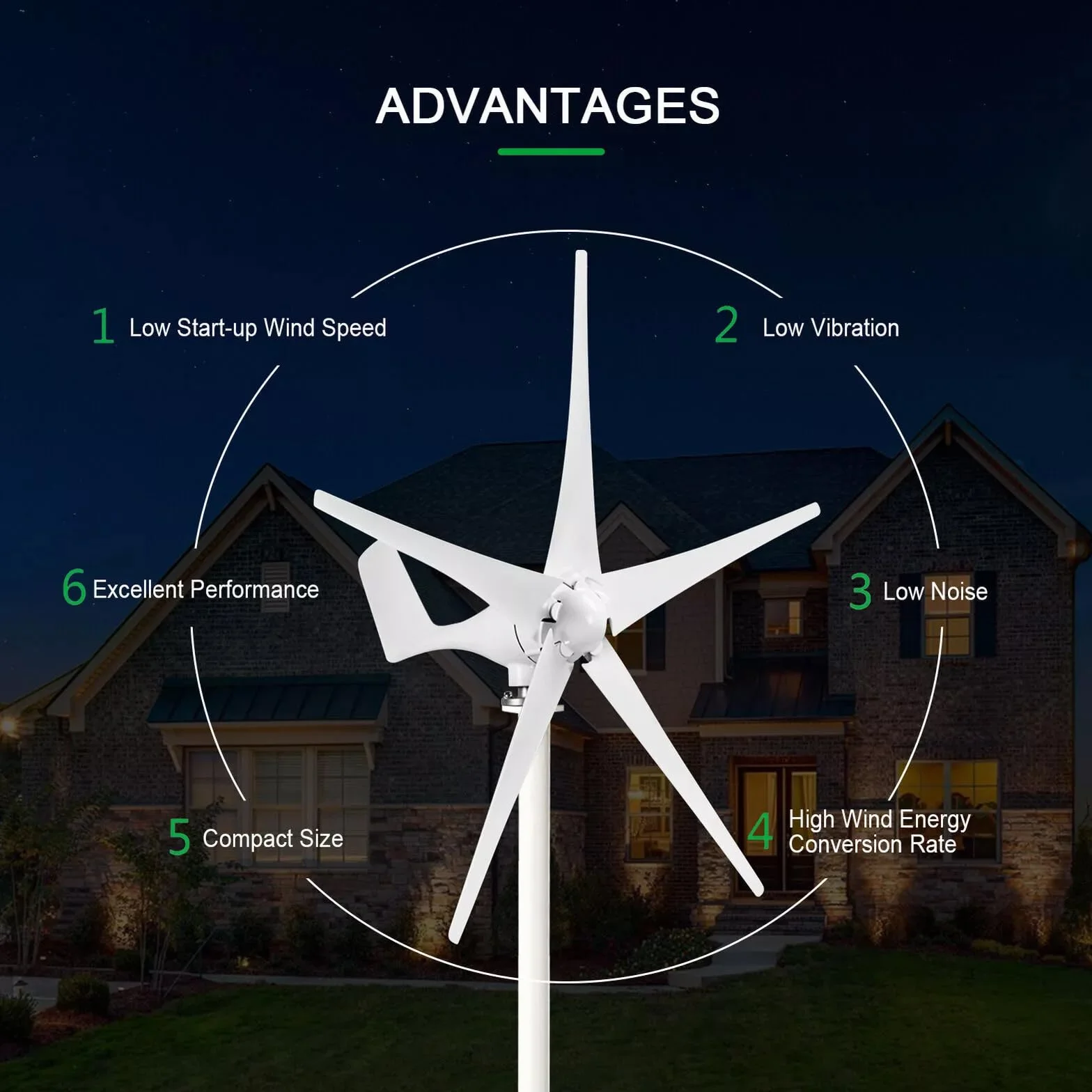 Aerogeneradores 500W 5 Blades Energía libre Molino de viento 12V 24V Energía eólica Pequeño Generador de Turbinas de Viento Generador MPPT Controlador para uso en el hogar Energía y eólica
