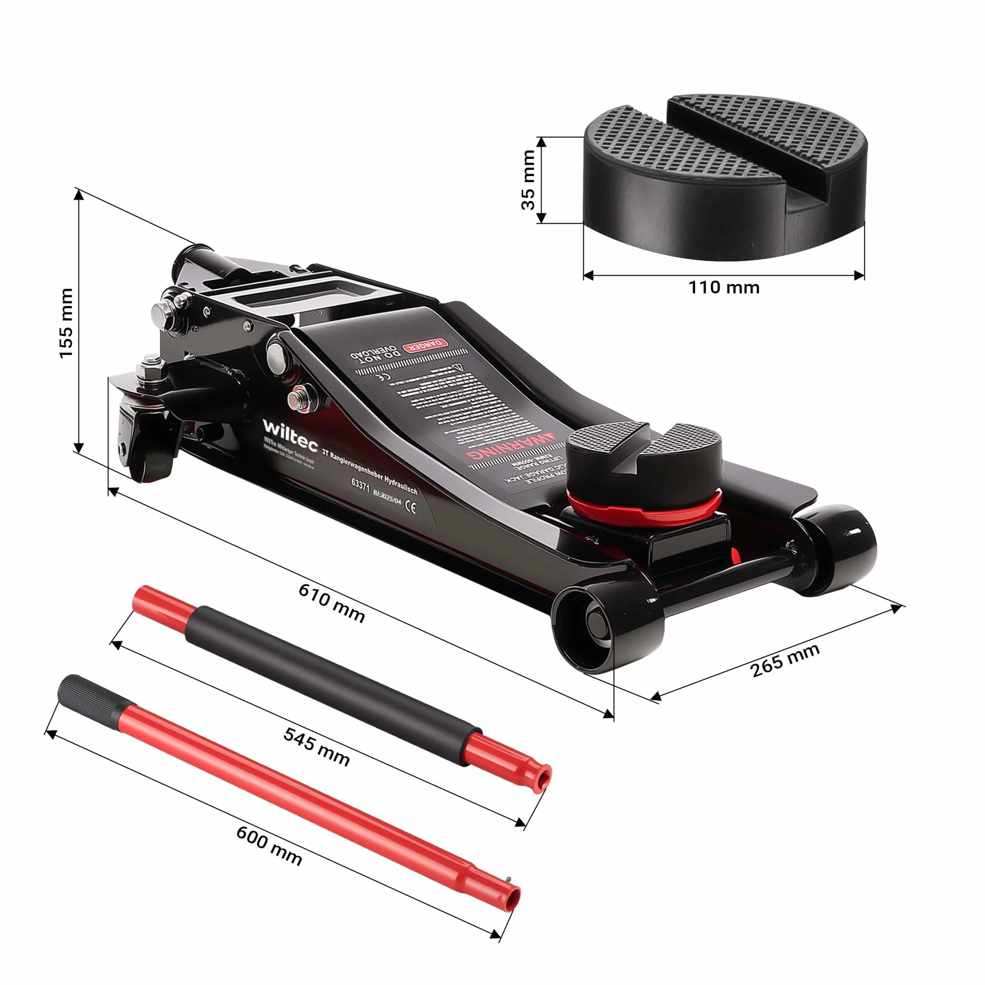 XPOtool Gato hidráulico de Perfil bajo 3 t con Bomba Doble, Altura de elevación 85-500 mm para elevar Coches y Otros vehículos Gato de maniobra Gato de Carretilla