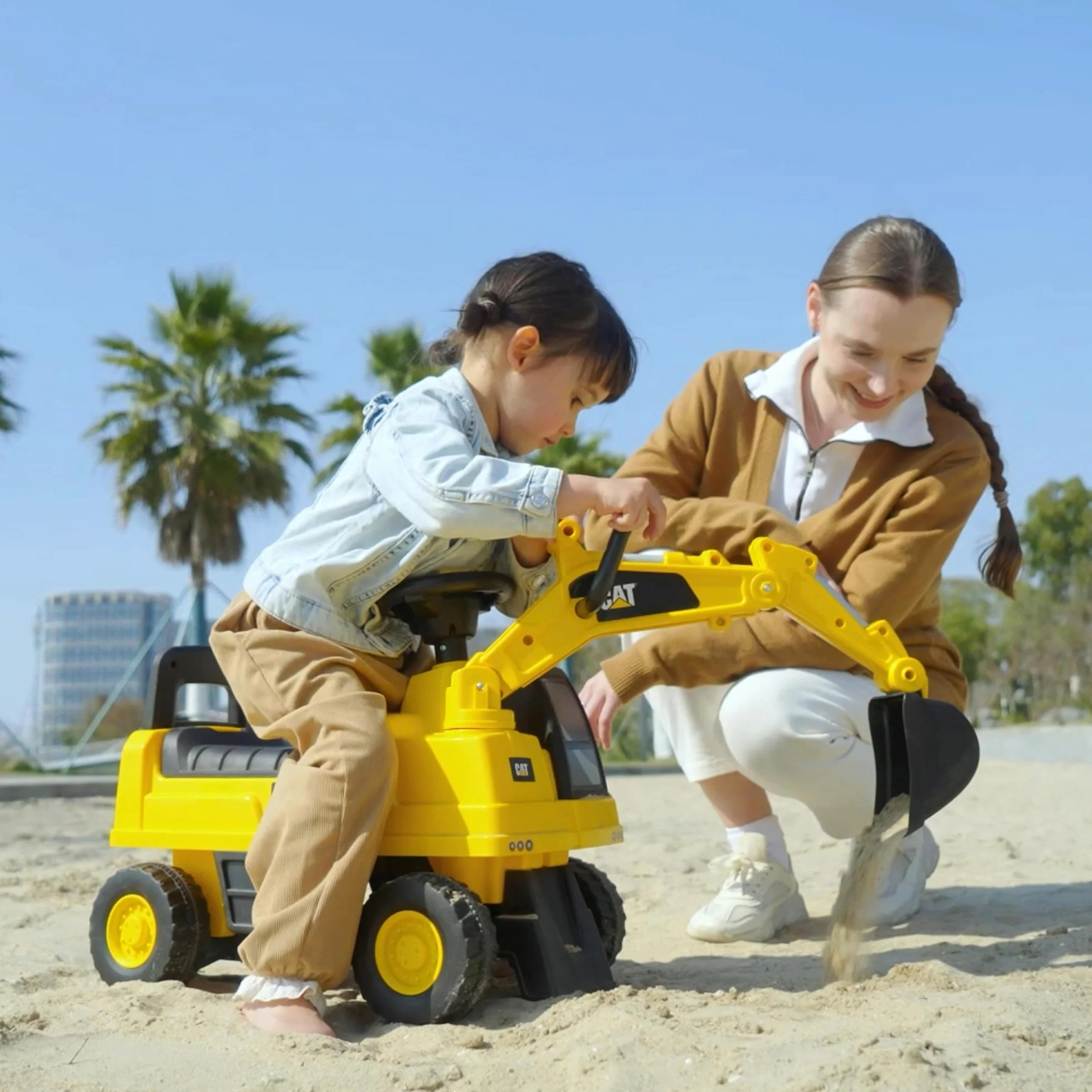 Caterpillar HOMCOM Excavadora Correpasillos para Niños 12-36 Meses 25 kg 85x27,5x47,5 cm Amarillo