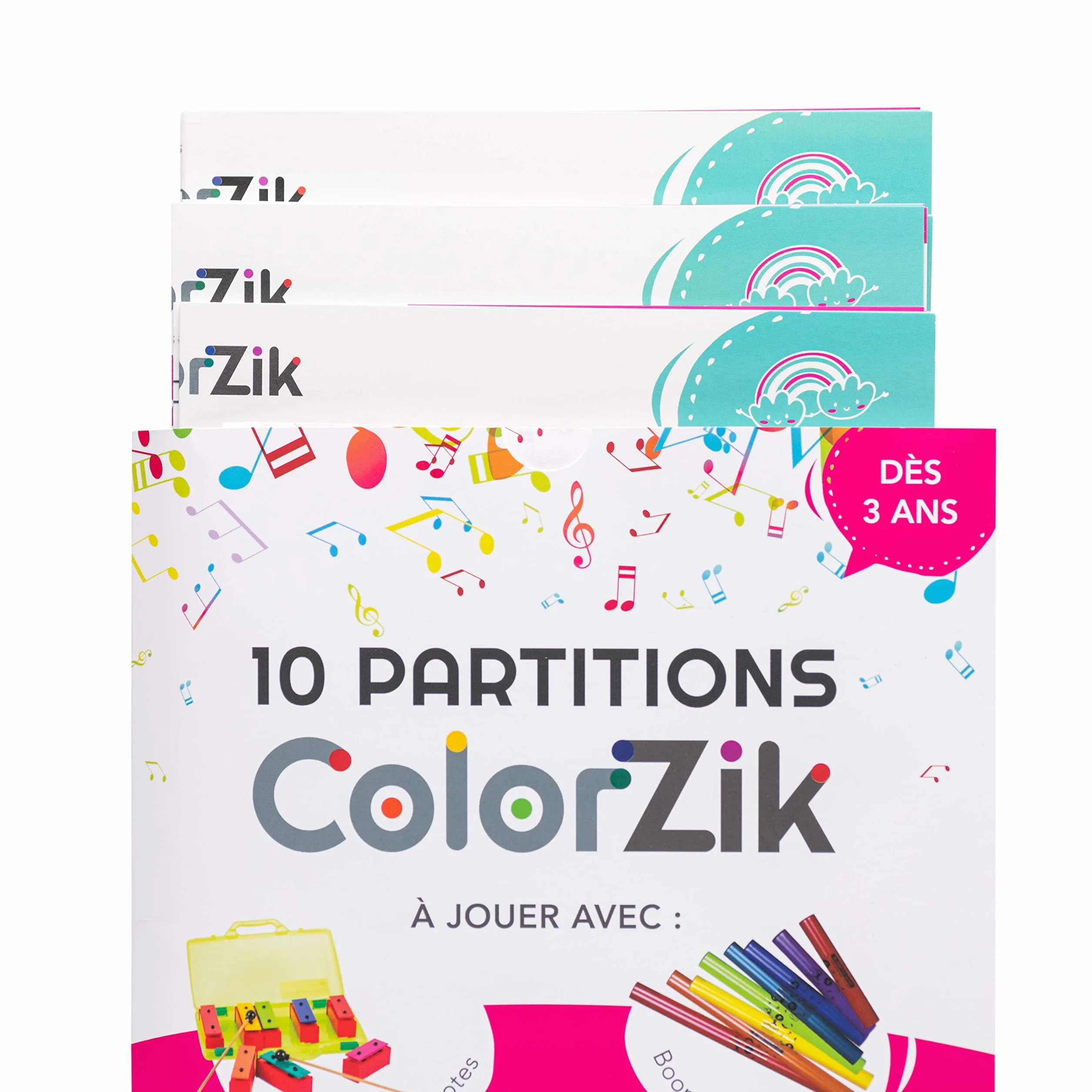 Fuzeau Folleto musical pedagógico CD de audio Colorzik Comptines 10 partituras codificadas en colores con letras Método para reproducir música sin solfeo a partir de 3 años