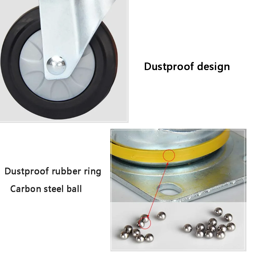 Ruedas giratorias Resistentes con Rosca M12 para Muebles y Transporte Industrial, de 3 pulgadas/100 mm/4 Pulgadas, 300 kg-500 kg, con Freno, silenciosas, de Goma, Resistentes al Polvo, para fábricas,