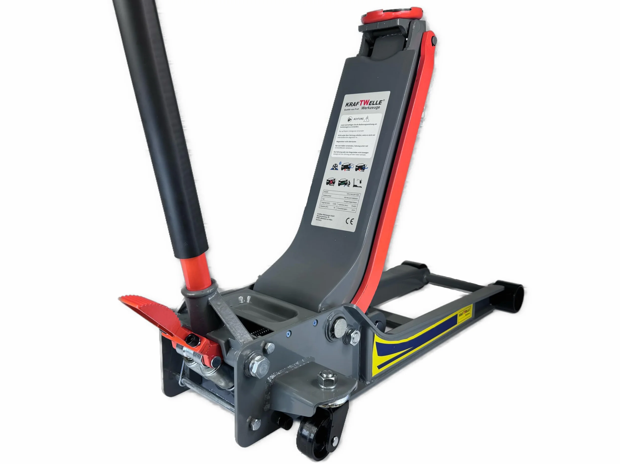 Kraftwelle gato hidráulico tipo carretilla de 5 toneladas, 75 mm – 620 mm, doble pistón, pedal hidráulico para coche, furgoneta, transporte, todoterreno
