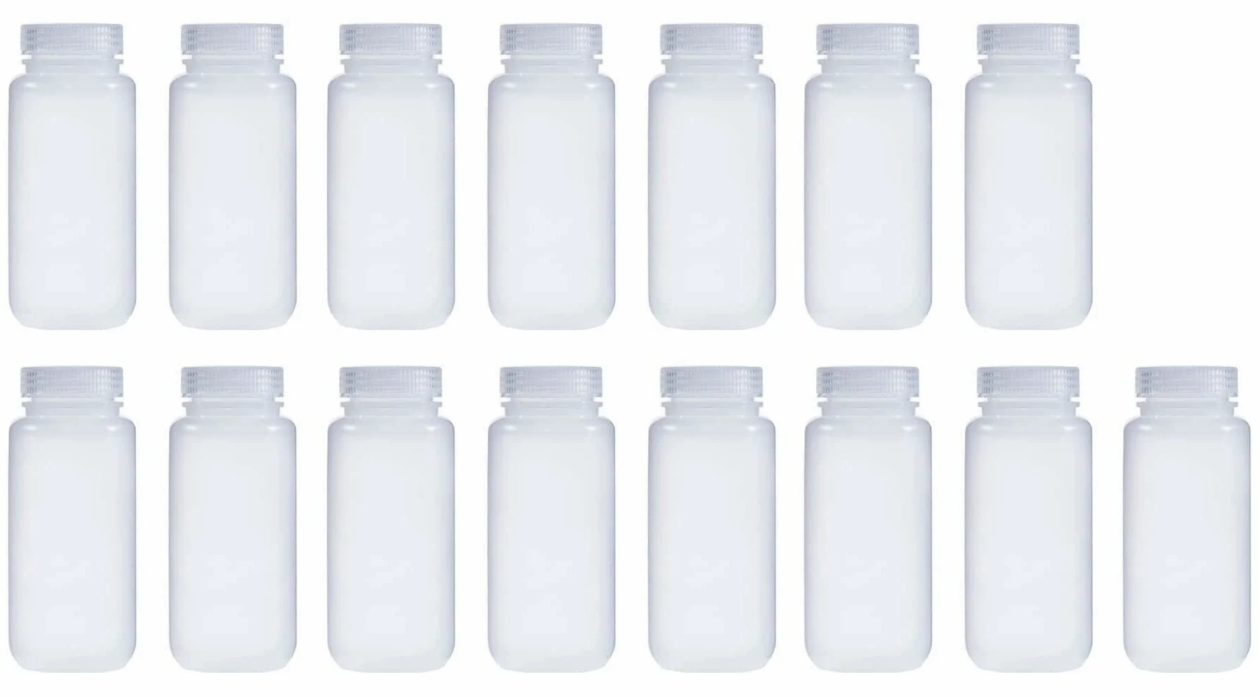 Botellas de reactivo de plástico PP de boca ancha de 500 ml con tapas, paquete de 15