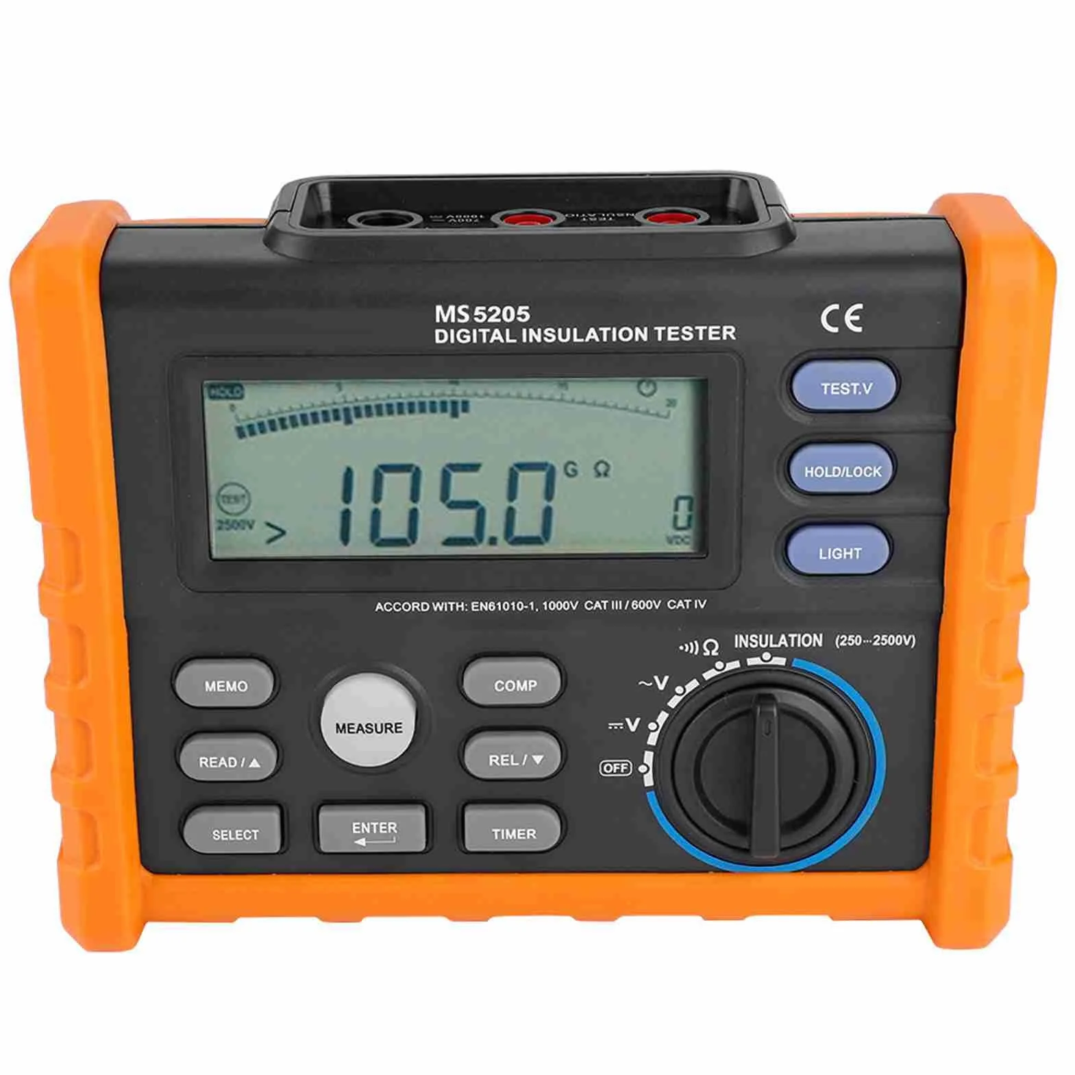 PM5205 Medidor Resistencia Digital 2500V Aislamiento Megohm Tester 0.01MΩ-100GΩ Resistencia Megger AC/DC Tester Voltaje con Pantalla LCD Retroiluminación