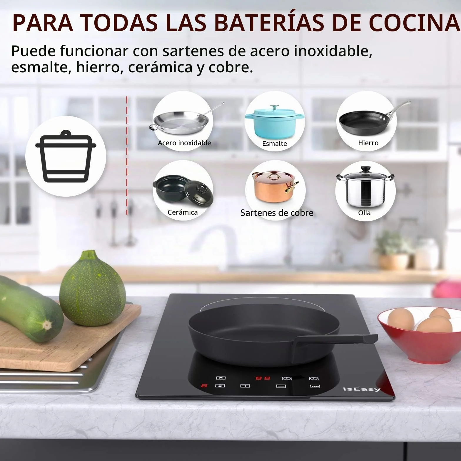 Placa de vitrocerámica IsEasy 3000 W 29,5 cm 2 zonas cocción 9 niveles calor temporizador control táctil