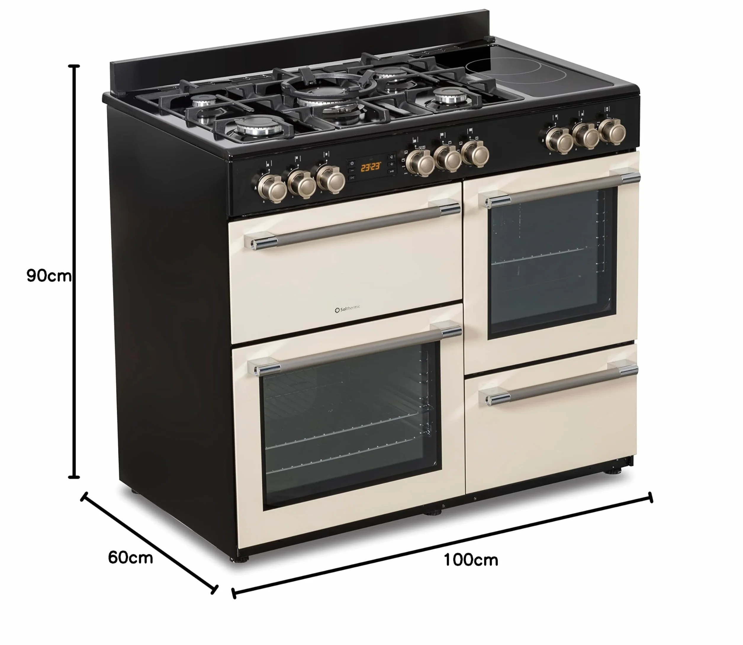 SOLTHERMIC RANGE3HOR COCINA MIXTA PROFESIONAL 5 FUEGOS GAS 2 VITRO 3 HORNOS TEMPORIZADOR TURBO