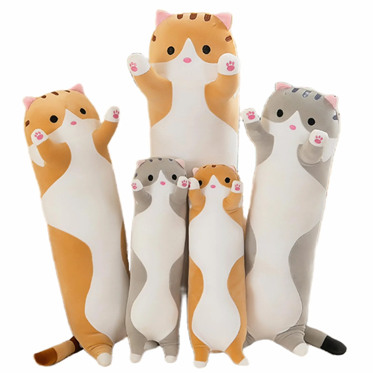 Almohada Gato Largo de Peluche Suave Gigante 70cm Gris
