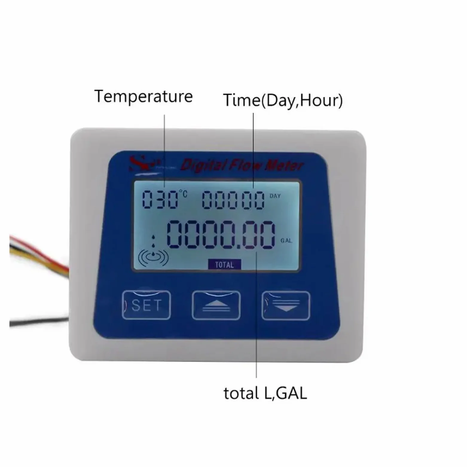 Medidor de flujo digital agua Registro tiempo temperatura con sensor G1/2