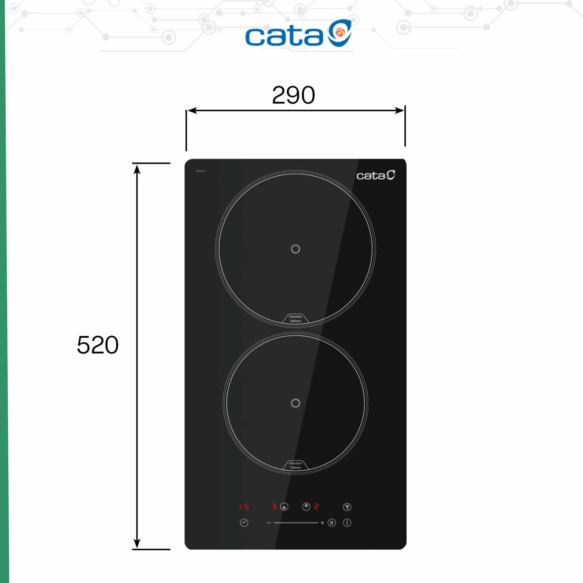 CATA Placa de Inducción ISB 3102 BK 2 Zonas Control Táctil Deslizante 9 Niveles Potencia Booster Temporizador 29 cm Negro