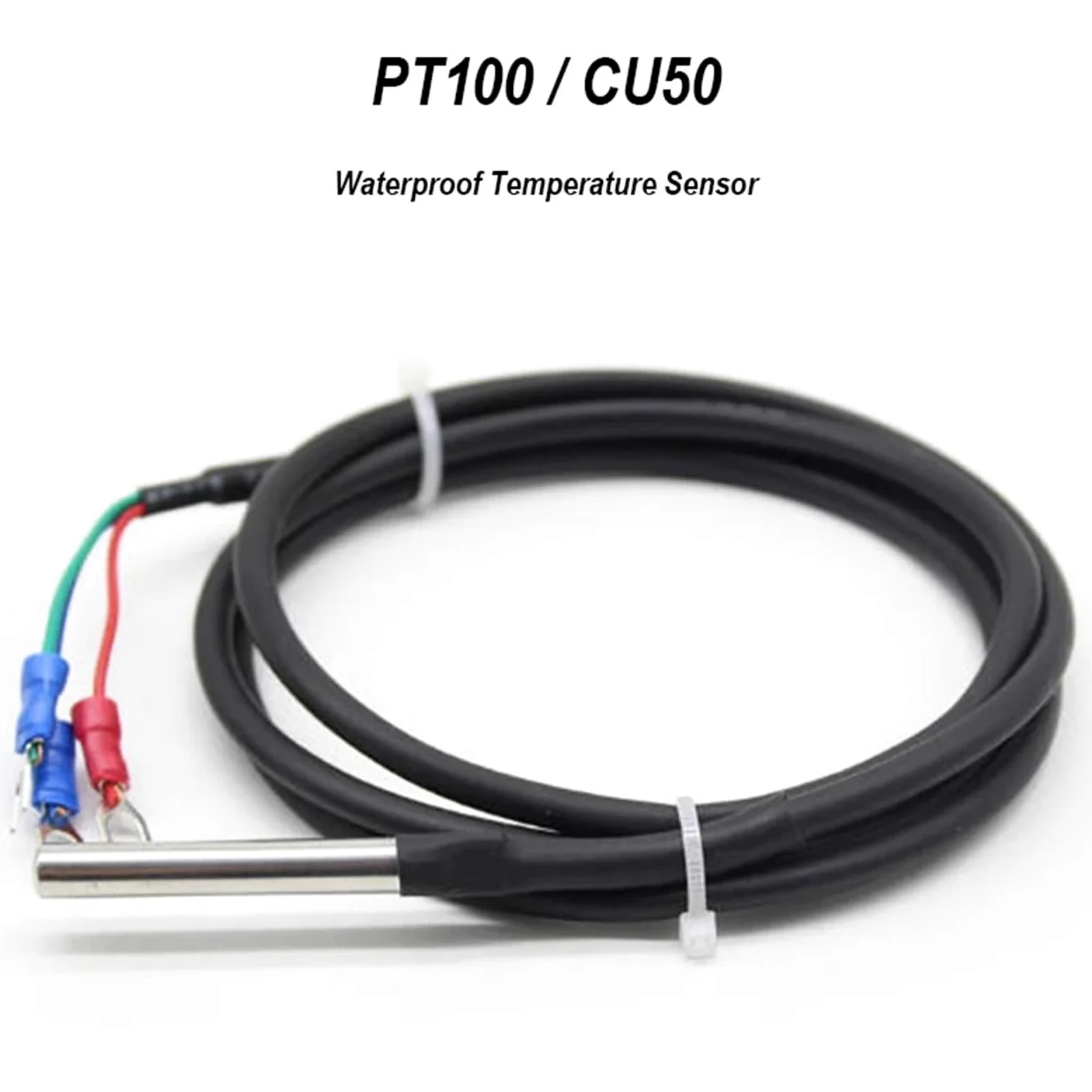 1 sonda PT100/CU50 de acero inoxidable 5 * 50, sensor de temperatura, termopar, resistencia térmica, cable de protección de silicona(PT100 Length 10m)