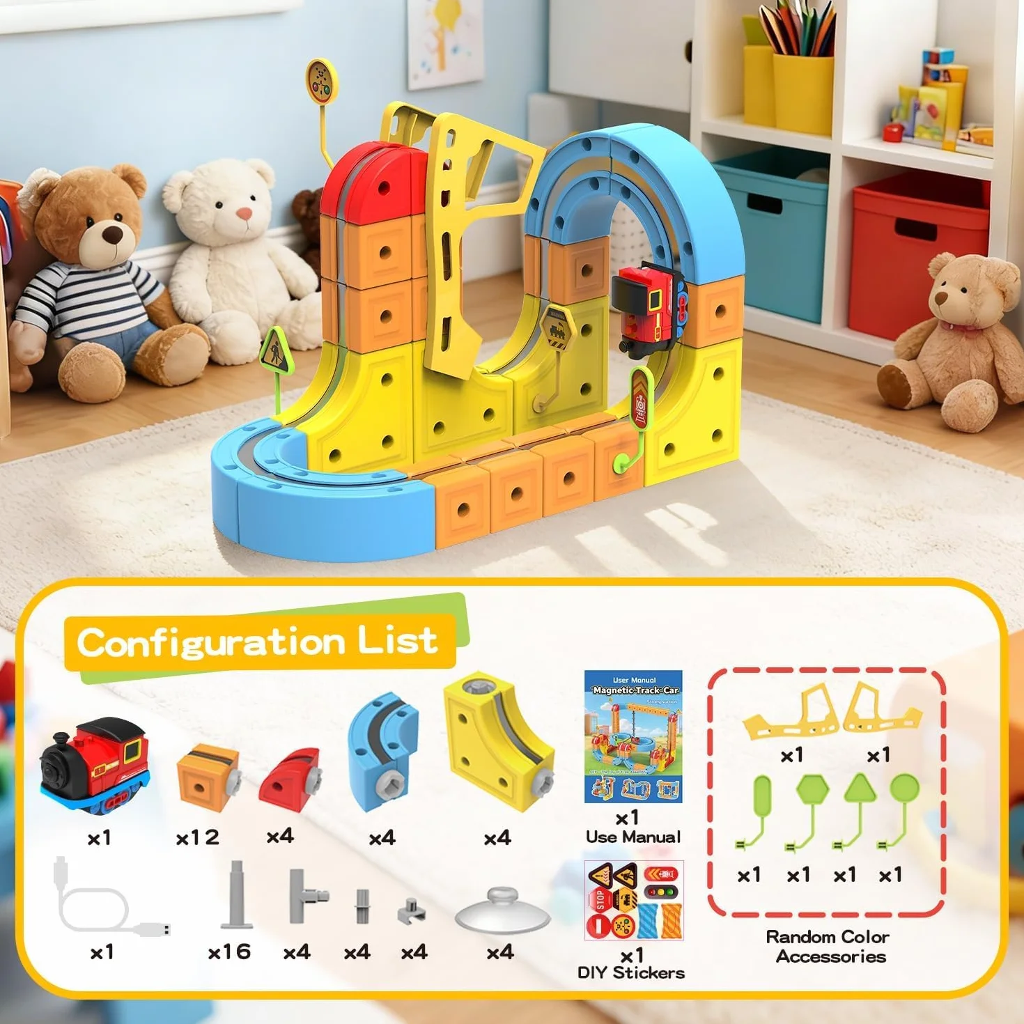 Felly Electric Train Set para Niños con Pista Flexible 3D, Juguete de Aprendizaje DIY Cube Track, Regalo 3-12 Años
