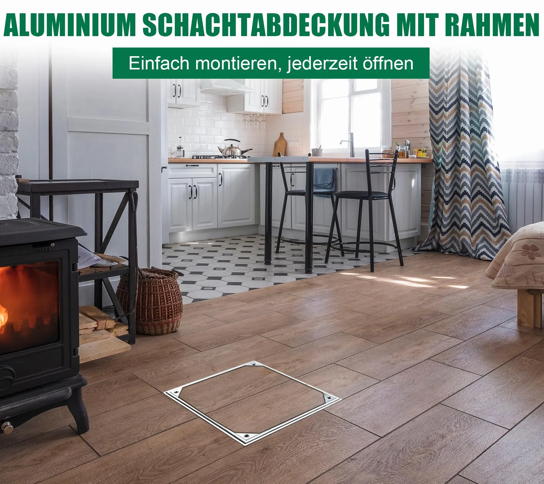 Tapa de alcantarilla de aluminio cuadrada. Ancho de la luz: 300 x 300 mm. Se puede rellenar con junta de goma. Tapa de alcantarilla para interior/exterior, resistente al olor/día, bajo ruido