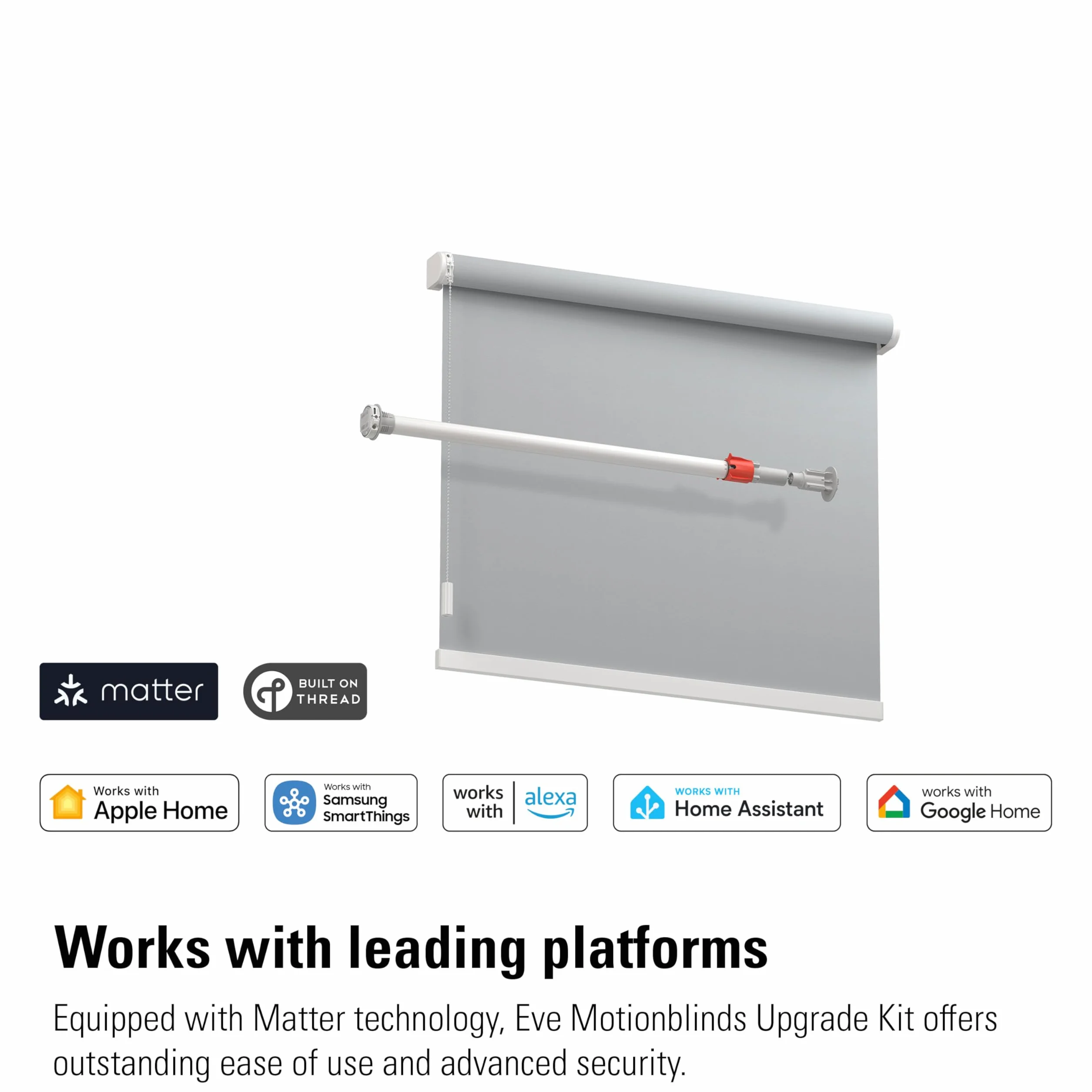 Eve Motionblinds Kit de modernización para estores enrollables (Matter) - Motor para Tubos de diámetro Grande; actualiza Tus estores;req. Router de Borde Thread;Control por Voz/App/automatizado