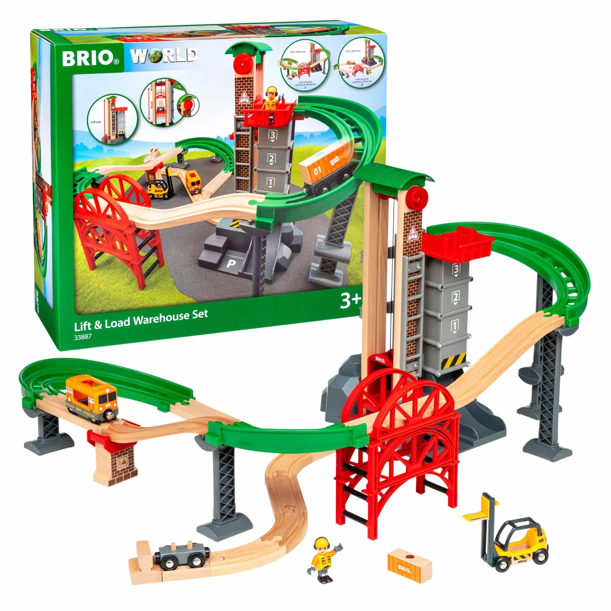 BRIO World Set Almacén Levanta y Carga, Ferrocarriles de Madera, Juguete 32 piezas 3+ Años