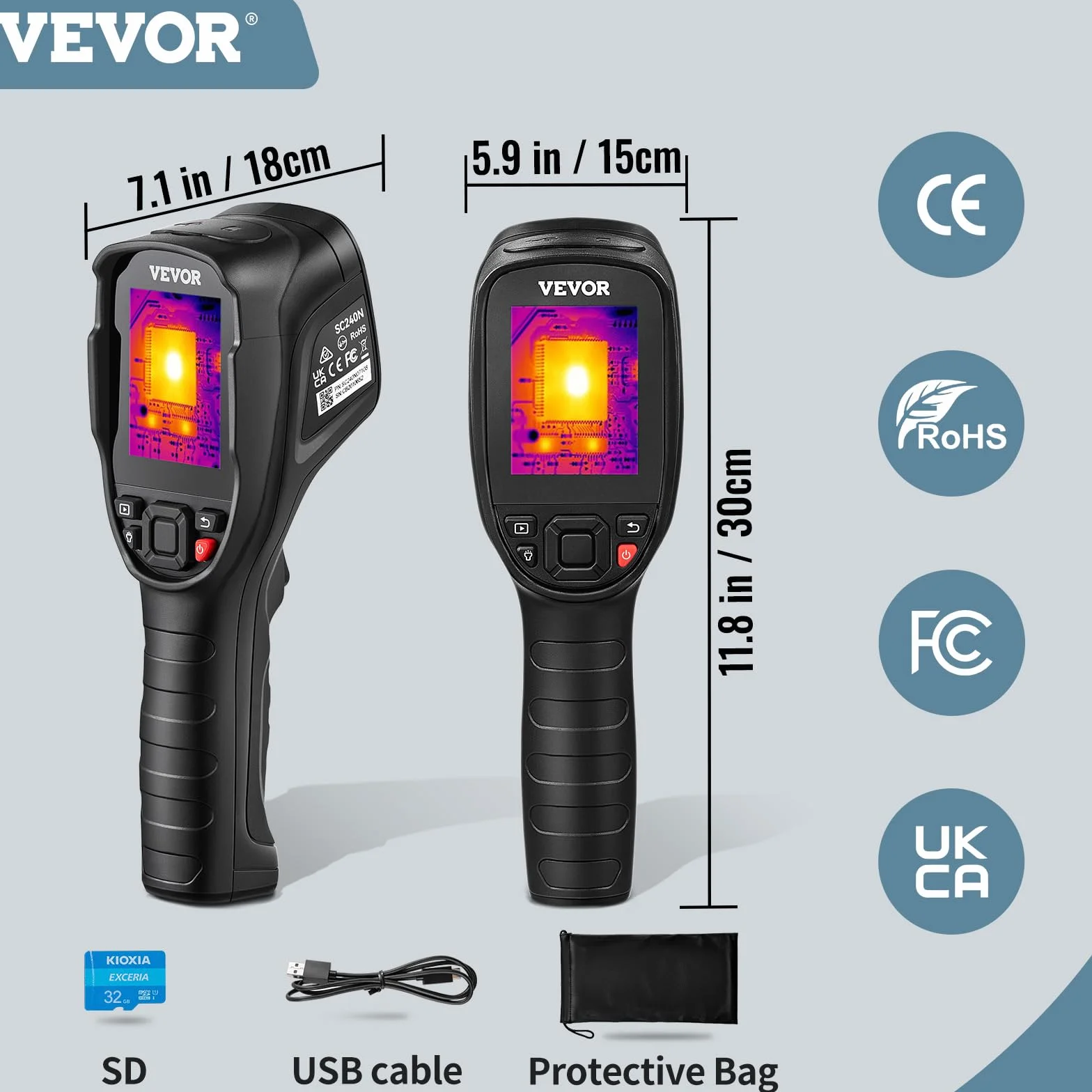 VEVOR Cámara Termográfica Infrarrojos Portátil Resolución 240x180 píxeles Cámara de Imágenes Térmicas por Infrarrojos Rango de Temperatura de -20 a 450 Centígrados Cámara Termográfica Digital 64G