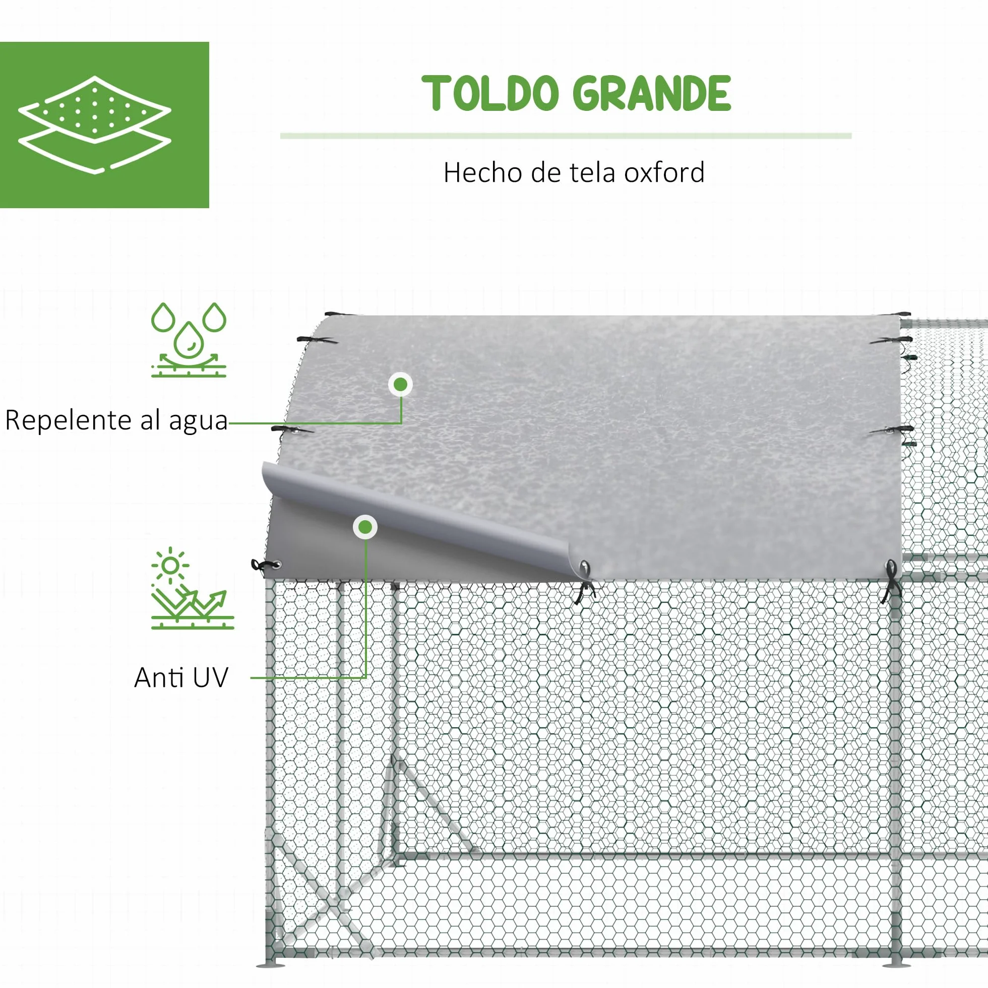 PawHut Gallinero para Exterior Grande 2,8x3,8x1,97 m Jaula para 6-12 Gallinas de Acero Galvanizado con Techo de Tela Oxford Corral y Cerradura para Conejos Aves Plata