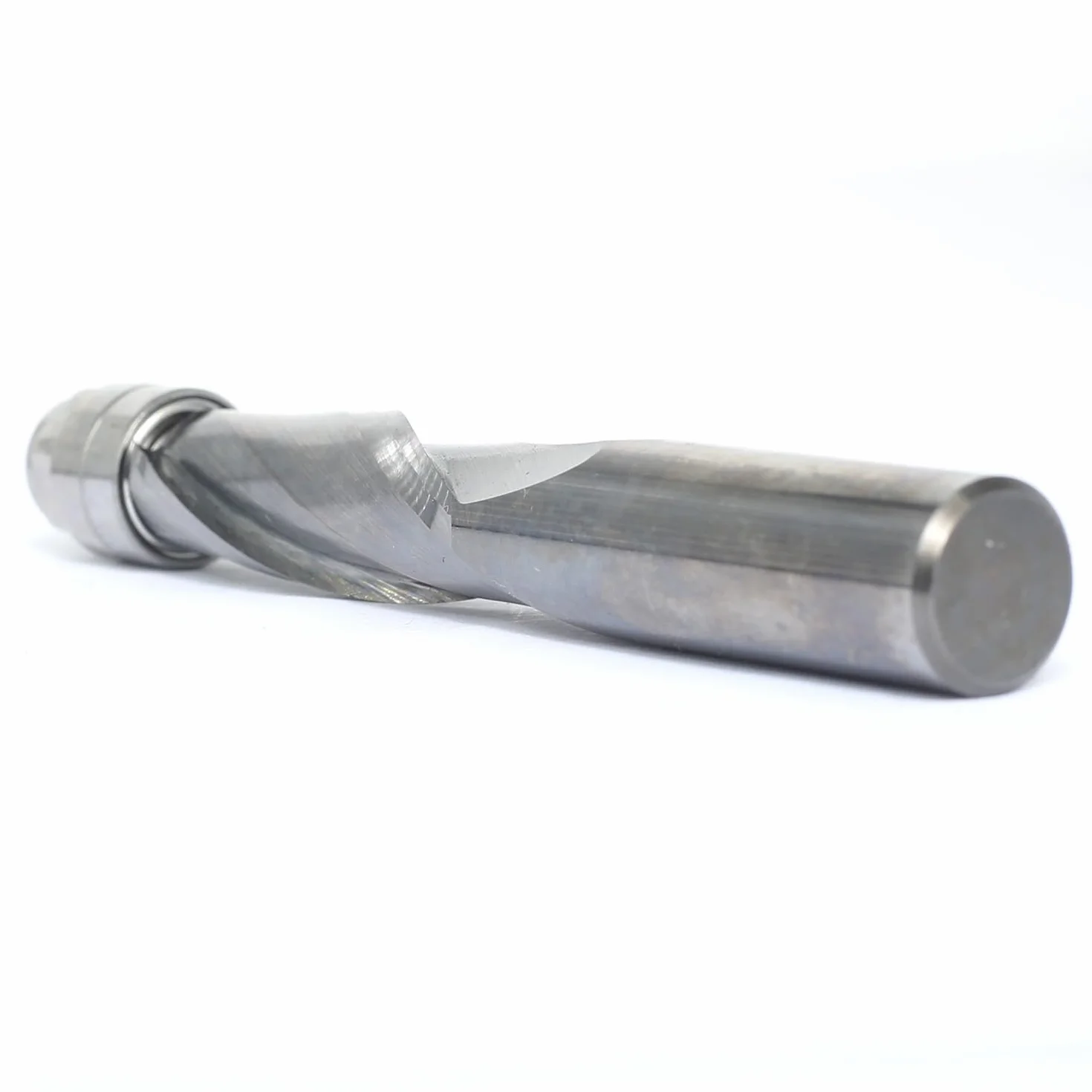 Fresa de enrasado en espiral, fresa en espiral de 12 mm, metal duro completo/VHM CNC Fresa superior con doble rodamiento de bolas, fresa a ras para cortar (Up-Cut 32 mm de longitud de