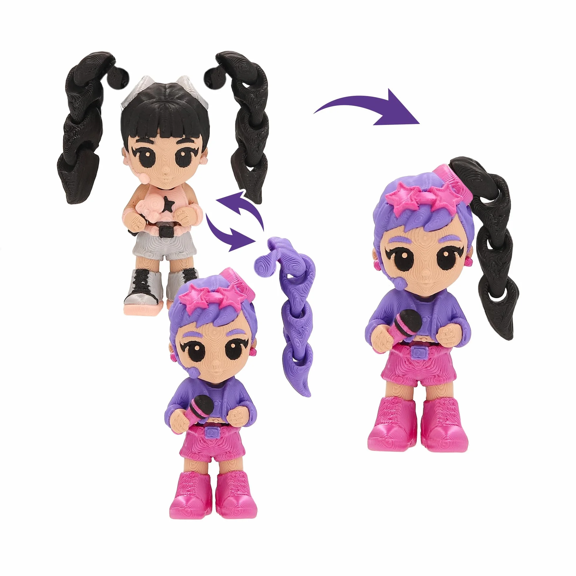K-POP IDOL PALZ 3D Pack de 3 Figuras Coleccionables Articuladas Rina Minji Mina con Cabello Intercambiable