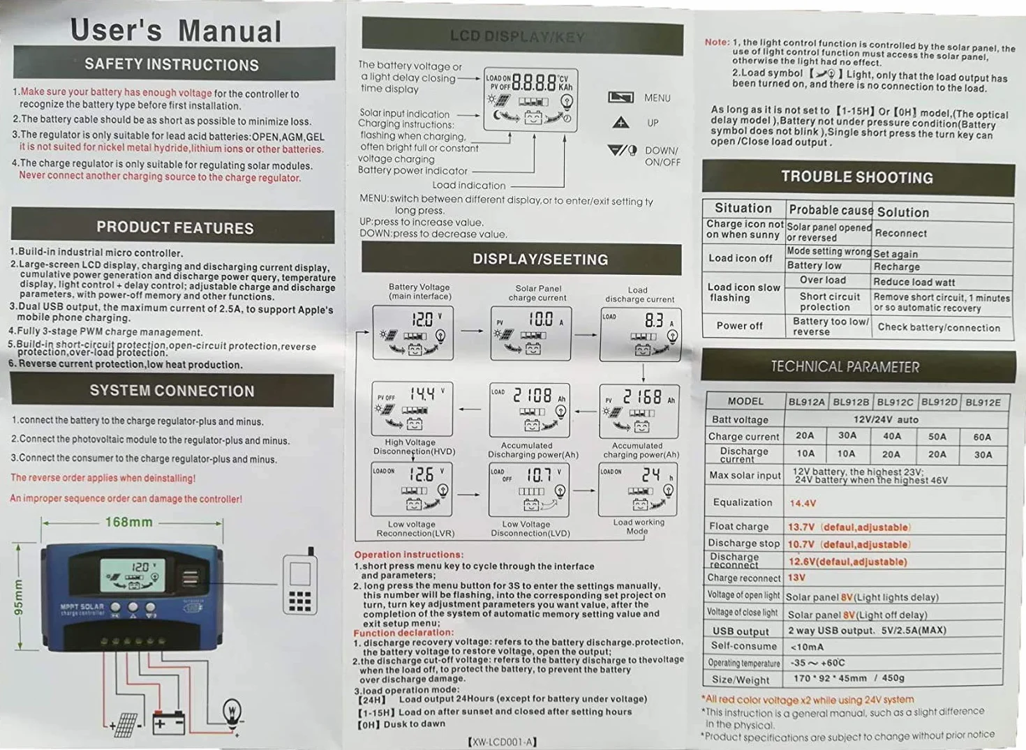 Y&H 100A MPPT Solar Charge Controller 12V 24V LCD Dual USB Regulador Inteligente