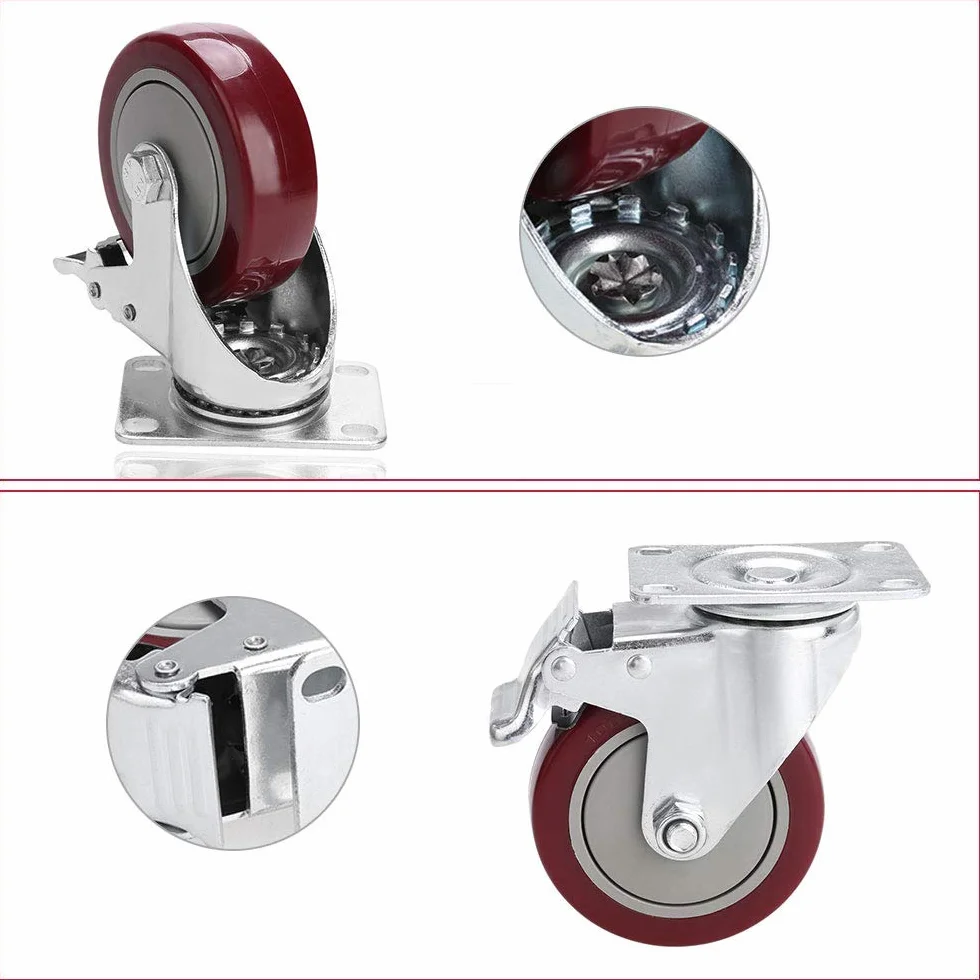Voluker Juego de 4 ruedas giratorias de 100 mm con freno, carga máxima 400 kg