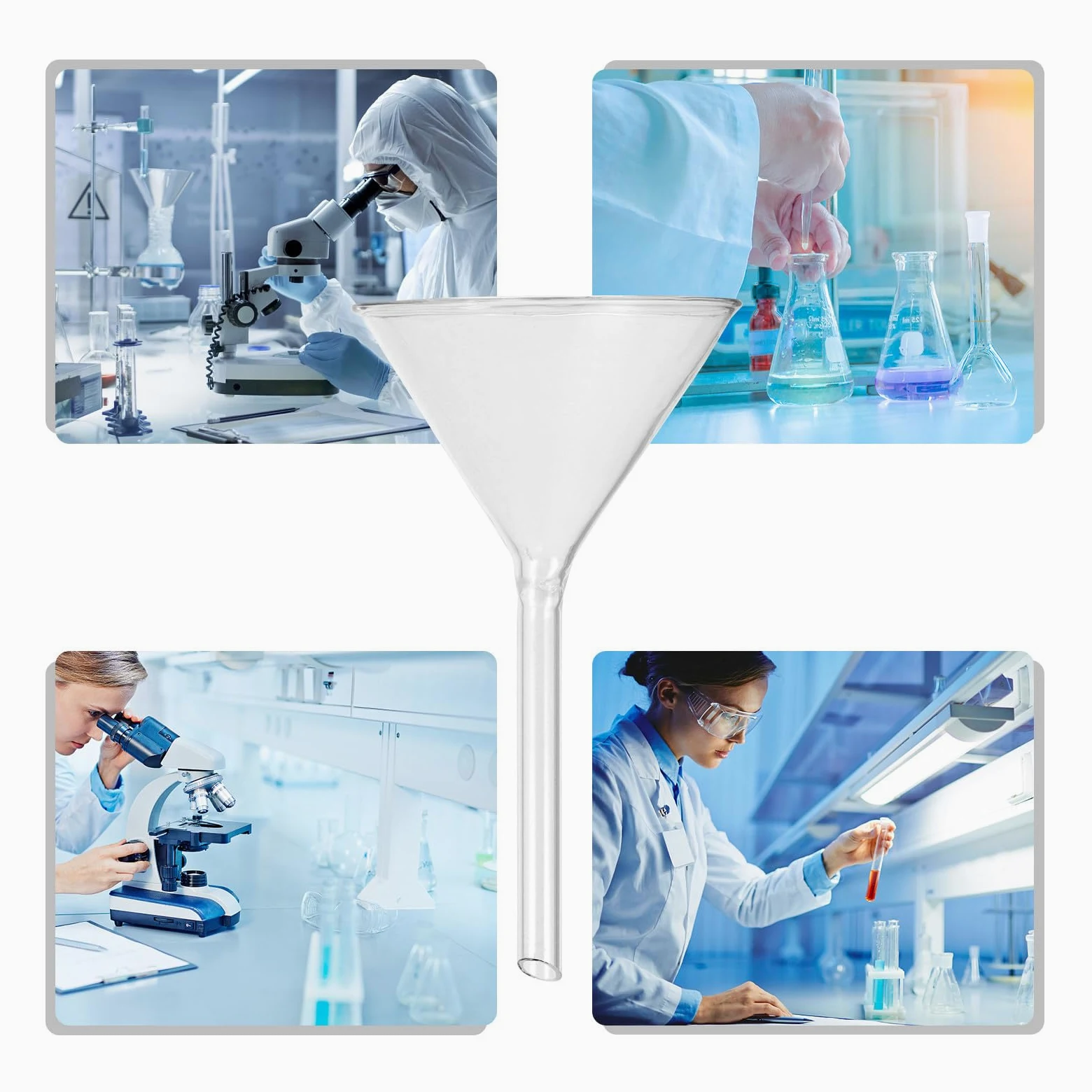 Artibetter Embudo Triangular de Vidrio para Laboratorio, 4 Piezas Reutilizables Cuello Corto y Alta Resistencia para Química Analítica y Transferencia de Líquidos