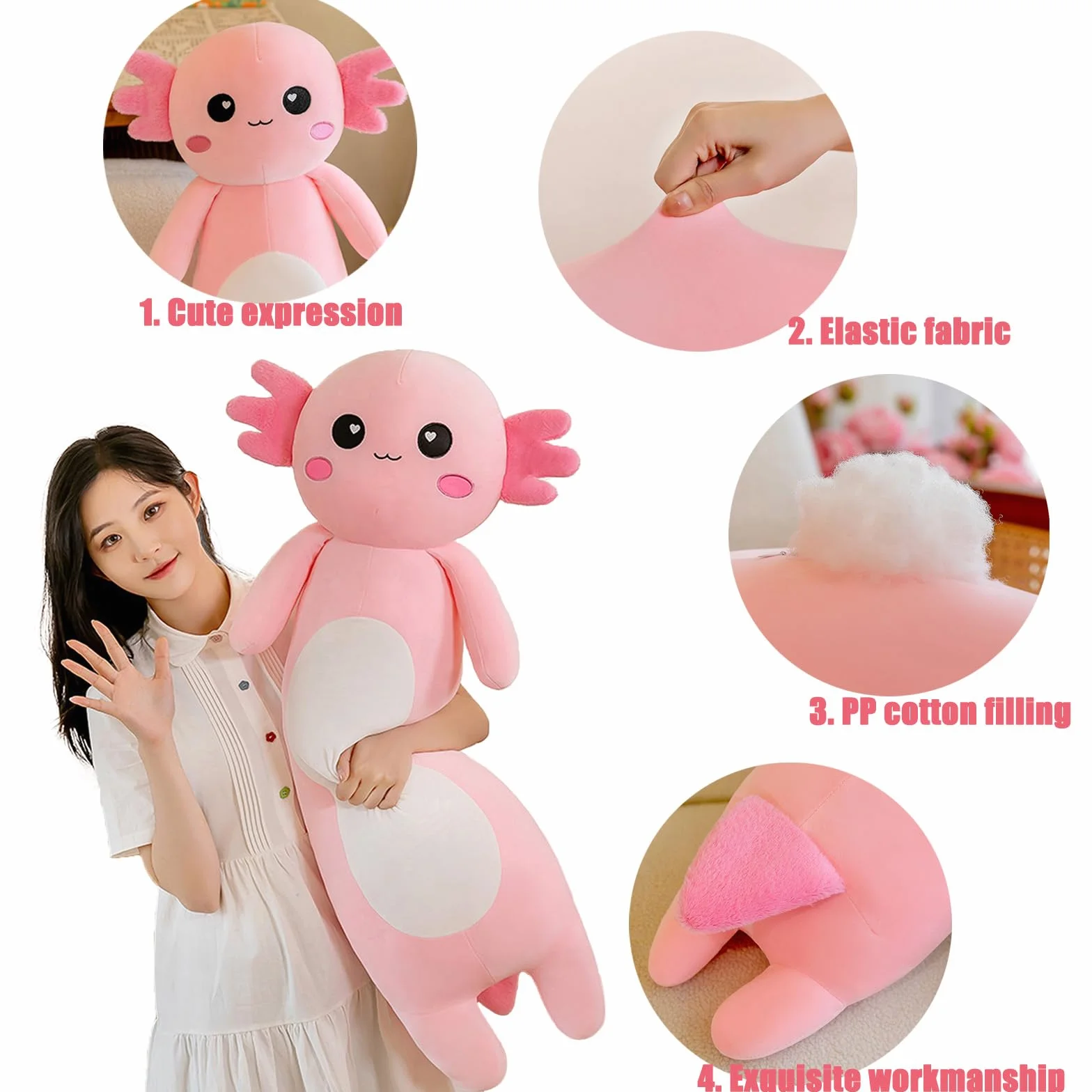 Axolotl Largo Almohada de Felpa Suave Peluche 65cm Rosa