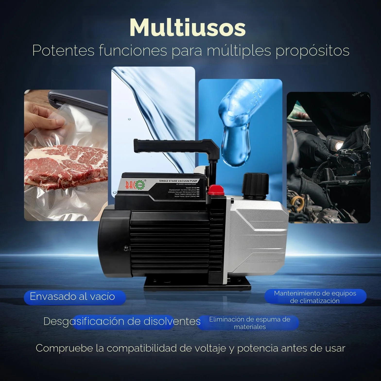 BACOENG 4,5CFM Bomba de Vacío, 1/3 HP Bomba de Vacío para Aire Acondicionado 1440r/min para HVAC AC Refrigerante Aire Herramienta