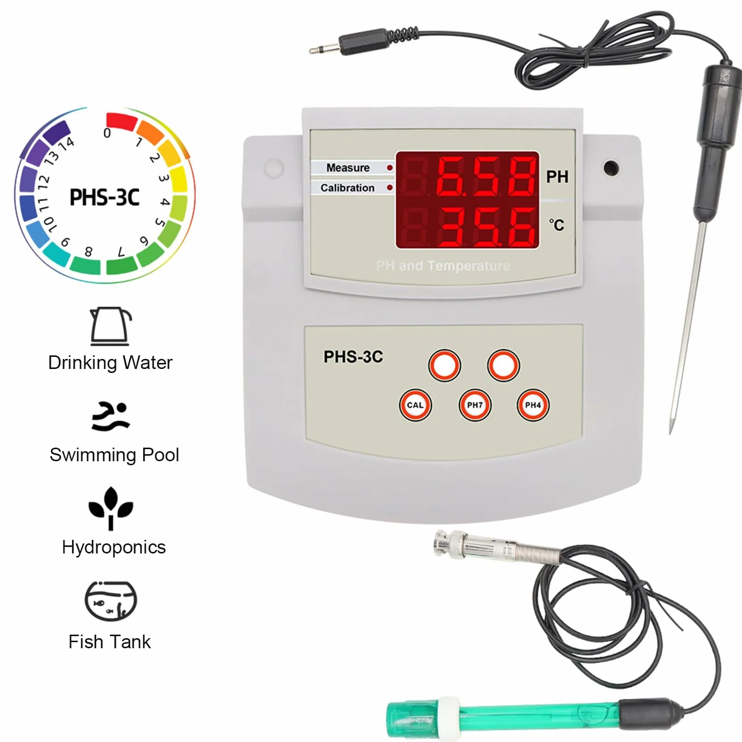 Genérico Medidor De Ph De Sobremesa para Laboratorio, Medidor De Ph Digital, Calibración Automática con Precisión De 0,01 Ph, Compensación De Temperatura De Doble Electrodo