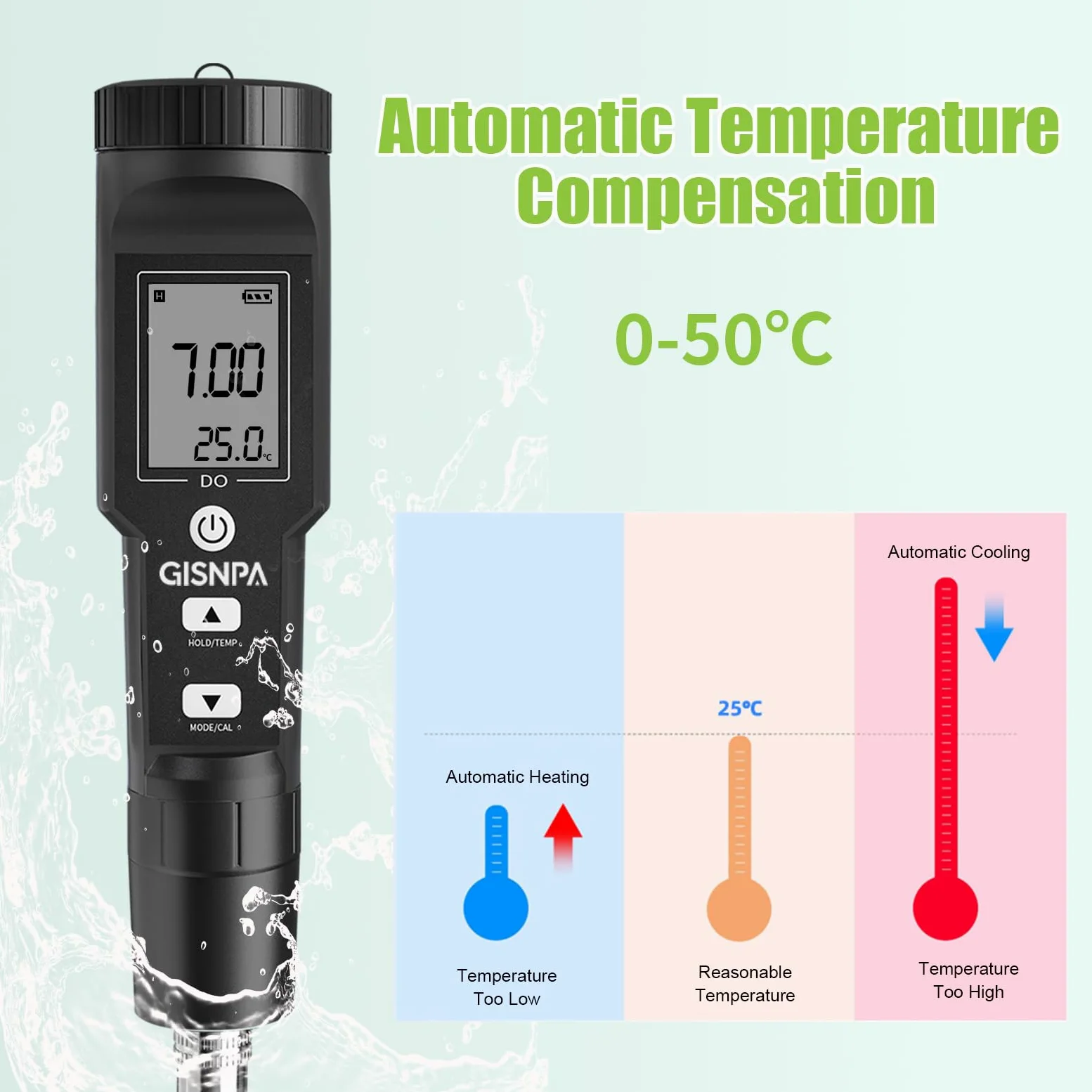 Medidor de oxígeno disuelto con ATC, rango de medición de 0-40.00 mg/L, medidor DO con líquido de llenado de electrodos y polvo de calibración de agua anaeróbica (sin retroiluminación)
