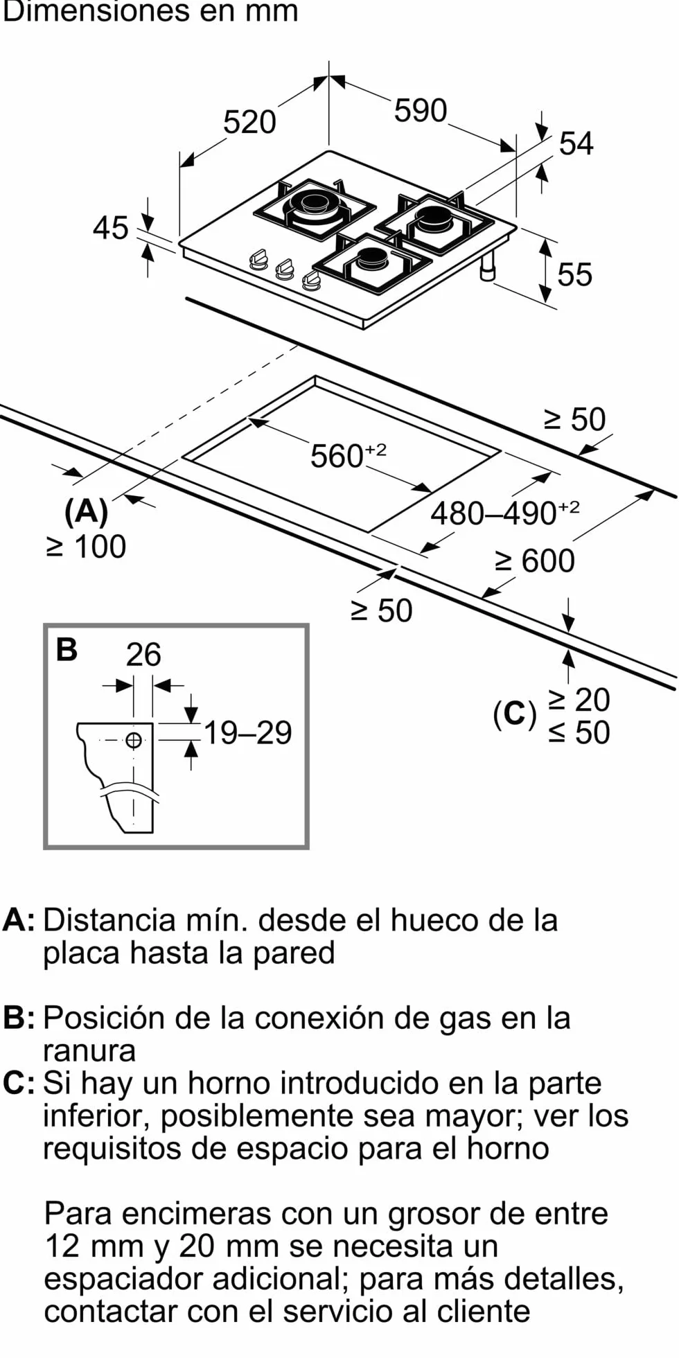Balay 3ETG663RN Placa de gas 60 cm 3 Zonas Cocción Mandos extraíbles Control llama Autoencendido GasStop negro