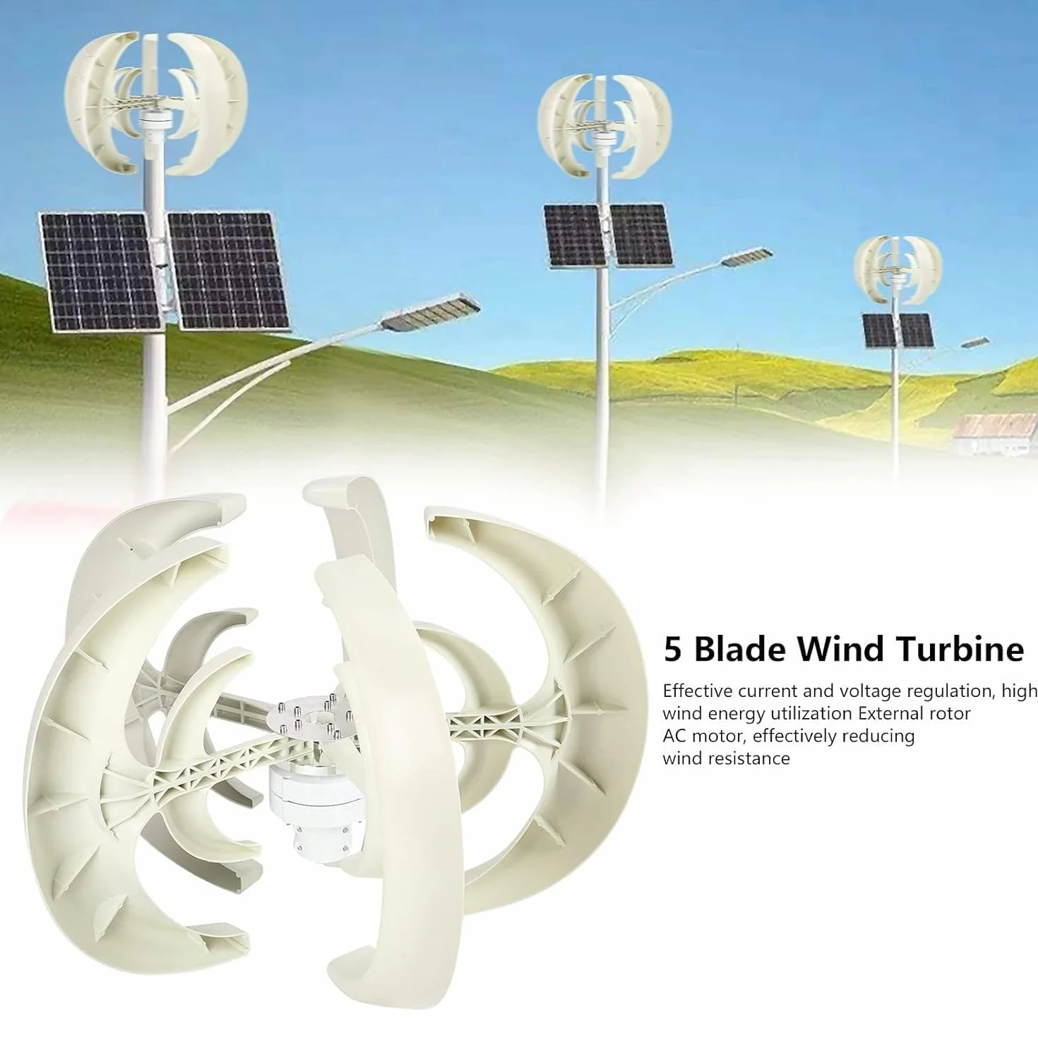 Generador De Turbina Eólica De 4000W Motor De Turbina Eólica De 5 Aspas con Controlador De Carga Kit De Generador De Turbina Eólica para Monitoreo De Jardín Marino Y Barco,White-12V