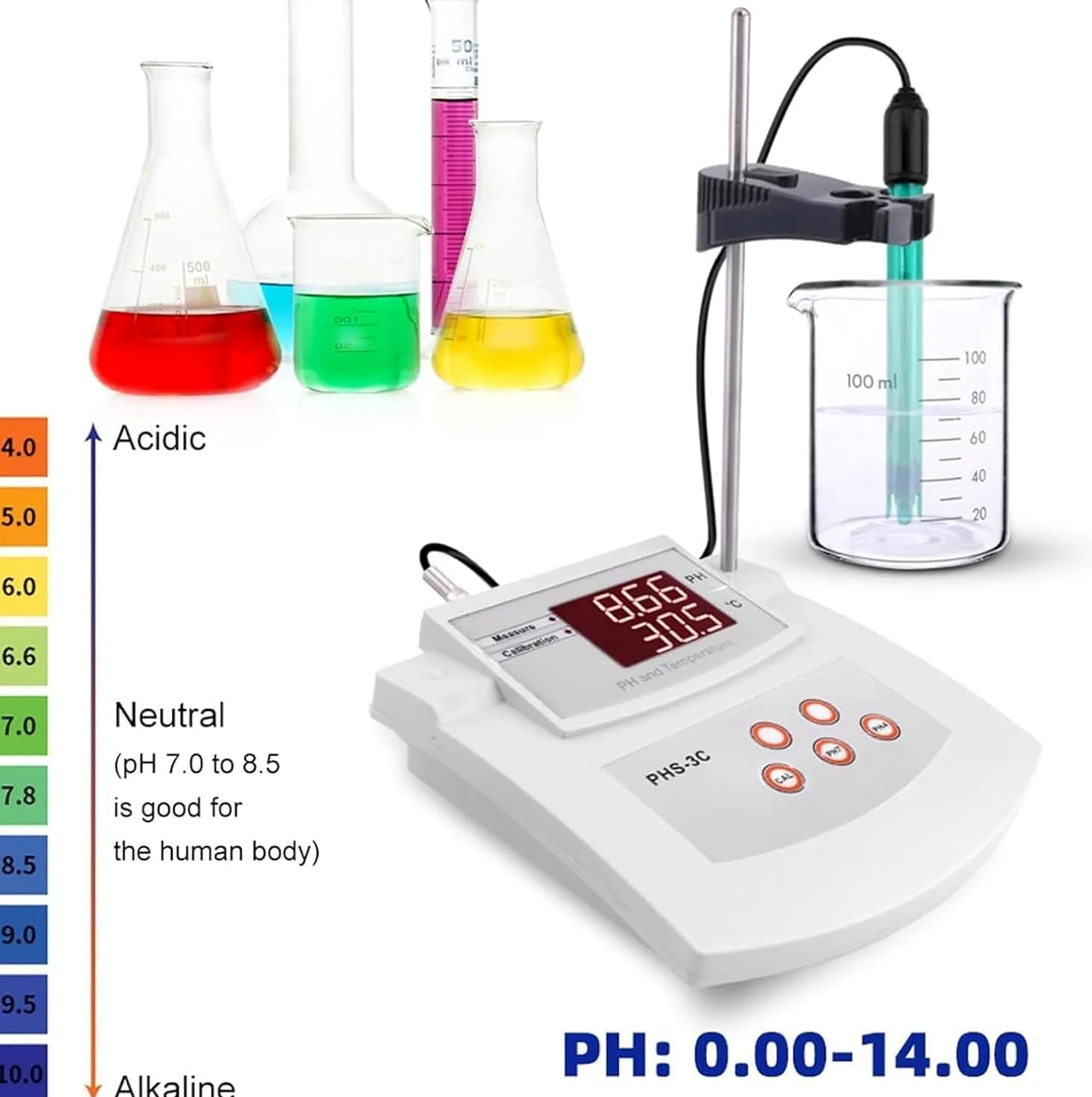 Medidor Digital De Ph Y Temperatura De Sobremesa, Medidor De Ph De Laboratorio, Autocalibración De 2 Puntos Y Compensación Automática De Temperatura, Precisión De ±0,01 Ph