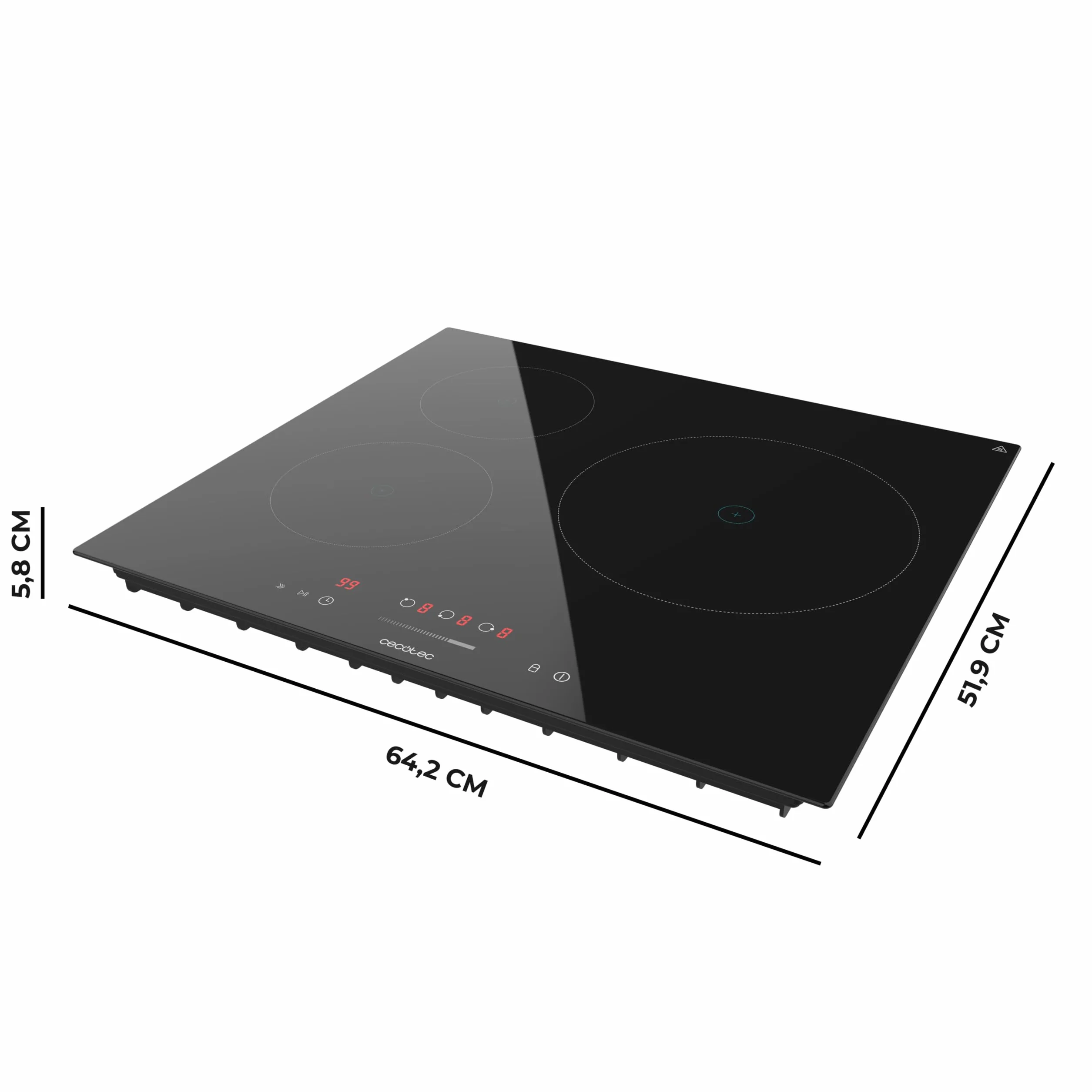 Cecotec Placa de Inducción Bolero Squad I 3001 Max, 6600W, 3 Zonas, 9 Niveles, Control Táctil