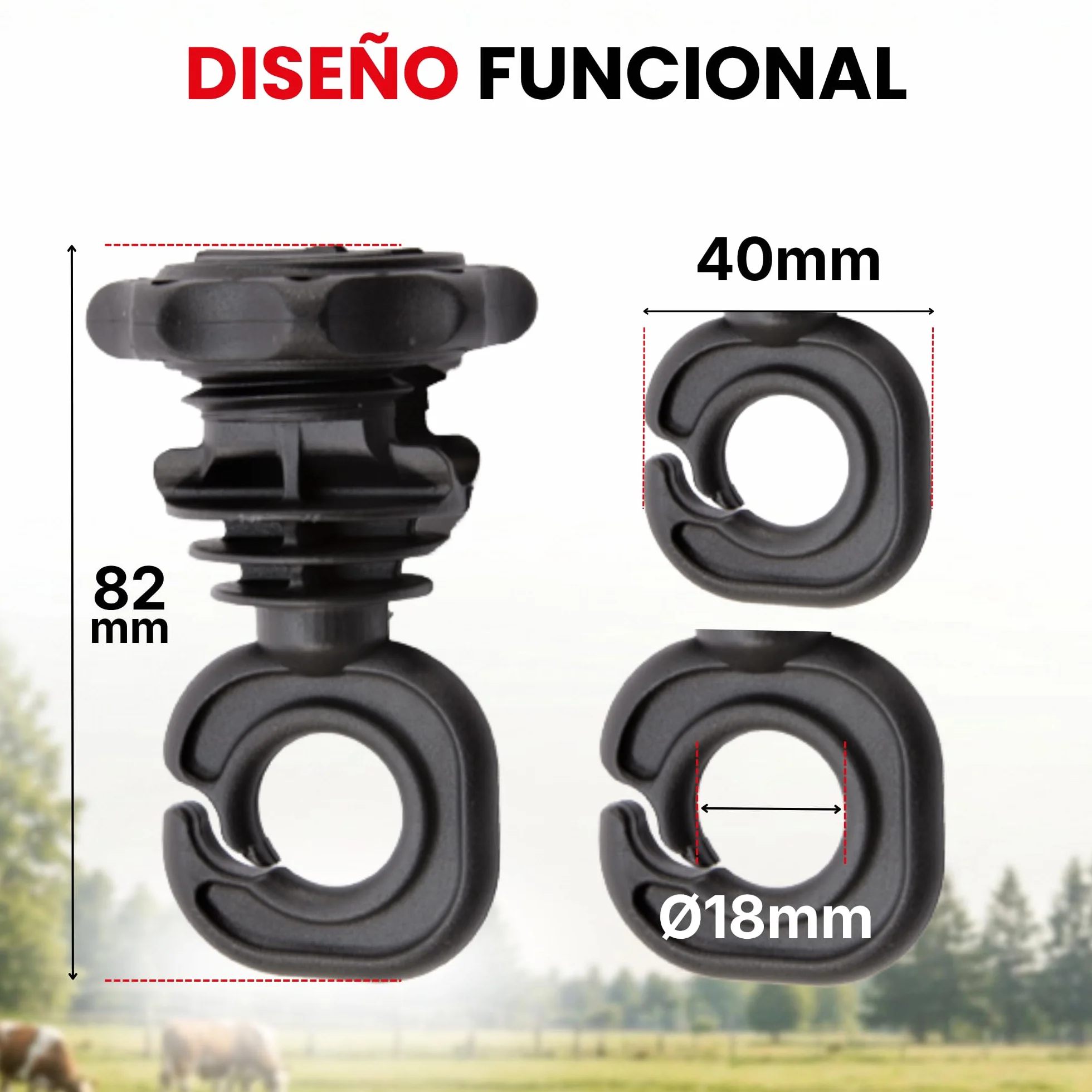 Llampec Aislador Ais00006E - Pack 200 Aisladores N-6E para Pastor Eléctrico, Compatibles con Varilla, Hilo y Cable, Aislamiento de Alta Resistencia para Cercados Eléctricos y Vallados de Ganado