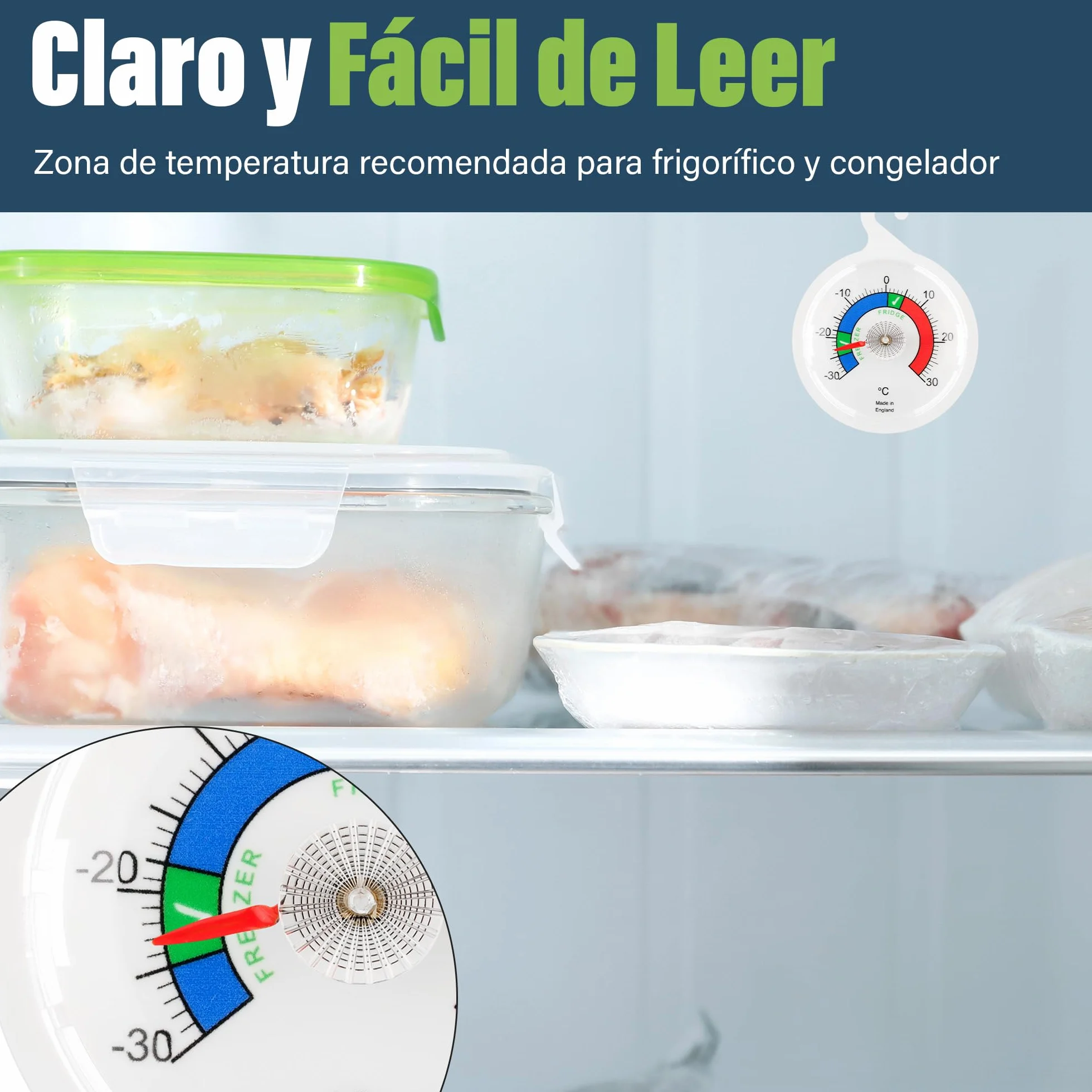 Termómetros de nevera 65 mm con zonas coloridas - Lote de 2