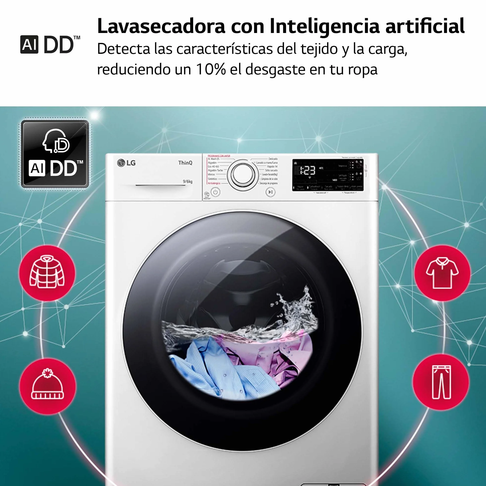 LG Lavadora Secadora Inteligente Direct Drive 9/5kg 1400 rpm Autodosificación Vapor Steam Wi-Fi ThinQ Serie 550 Blanco