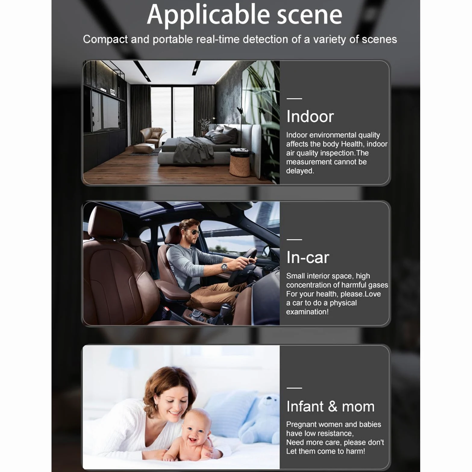 Hyuduo Monitor de Calidad del Aire, Detector LCD CO2 PM2.5 PM1.0 PM10 con Pantalla de Tiempo, Probador de Calidad del Aire Recargable Micro USB 3000 MAh para Uso en Interiores y Oficinas en el Hogar