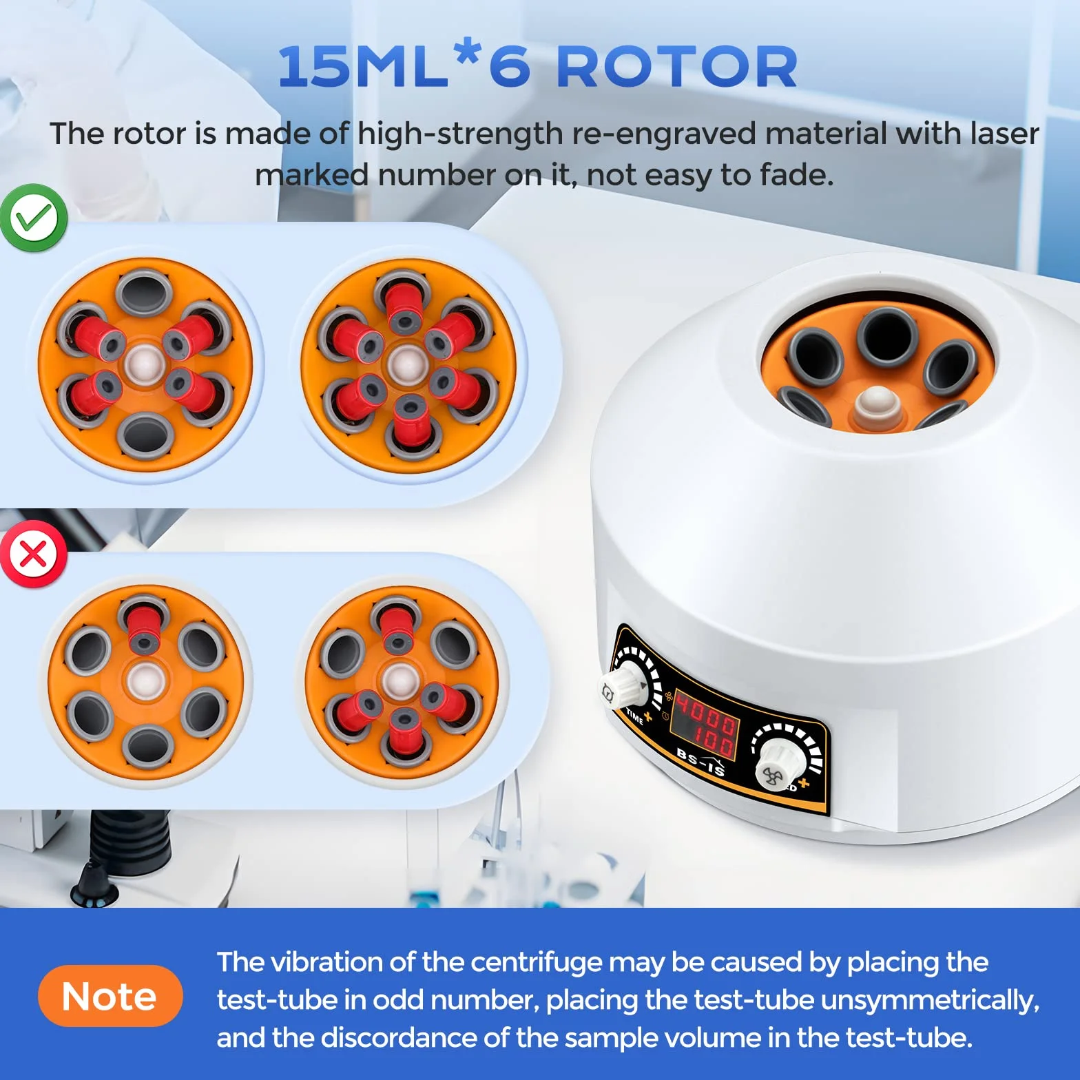 Bonvoisin Centrifuga con Pantalla LED 4000rpm 1953xg 100min Tapa Transparente para Separacion de Muestras 2-15ml