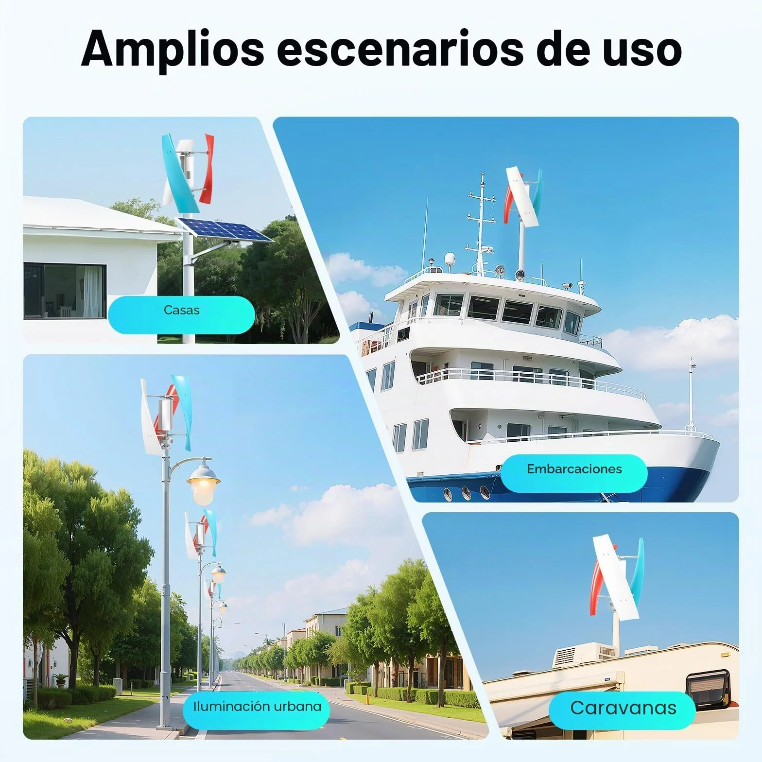Aerogenerador Doméstico 400 W, Turbina Eólica Vertical Kit Completo de 12 V con Controlador, Generador de Bajo Ruido en Espiral para Jardín