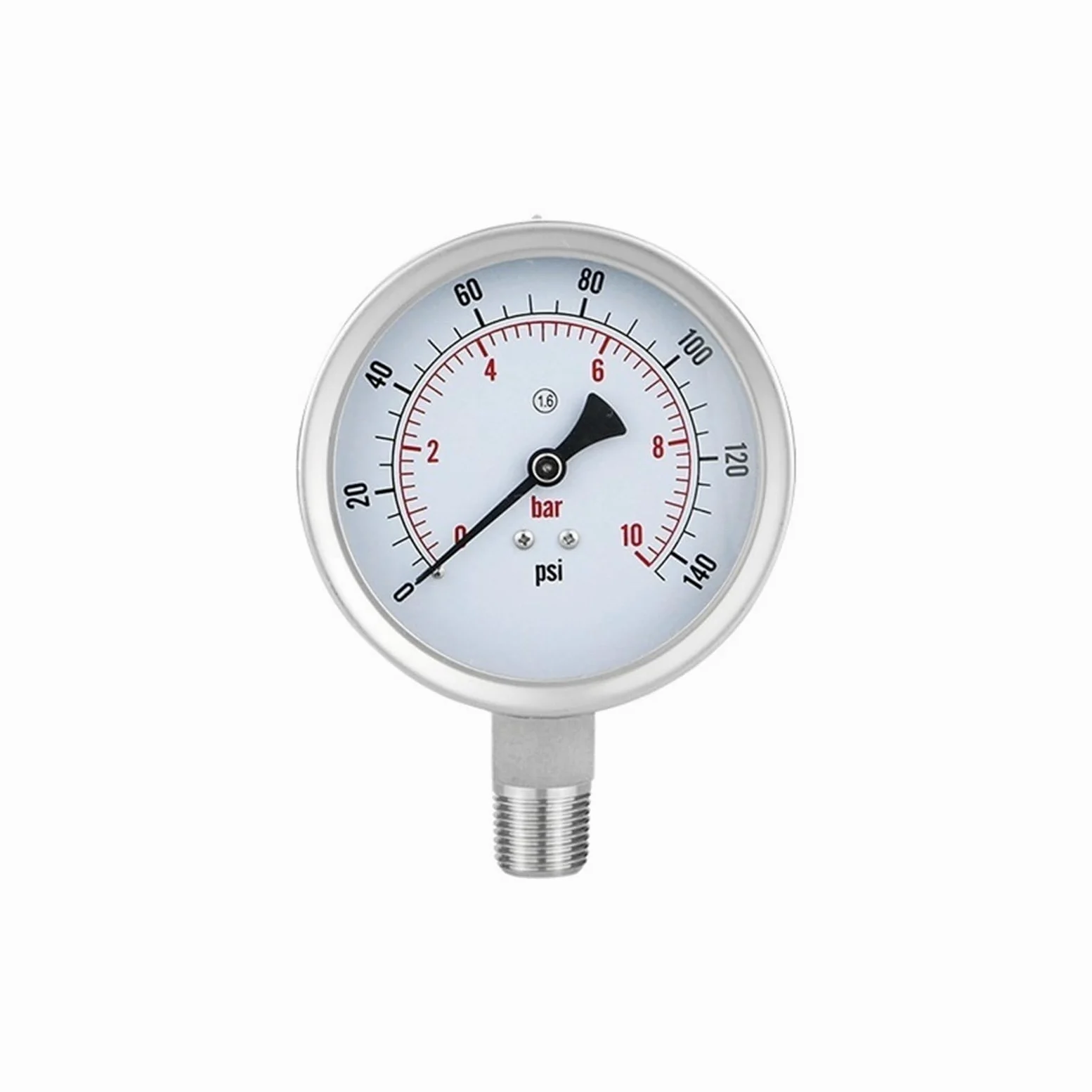 Manómetro de 100,5 mm para Filtro de Tanque, dial de presión de Agua, manómetro hidráulico, Rosca Zg1/2-40-200 ℃, 1-2500 Bar (Color: NPT 1-2 con Aceite, tamaño: 0-6 Bar)