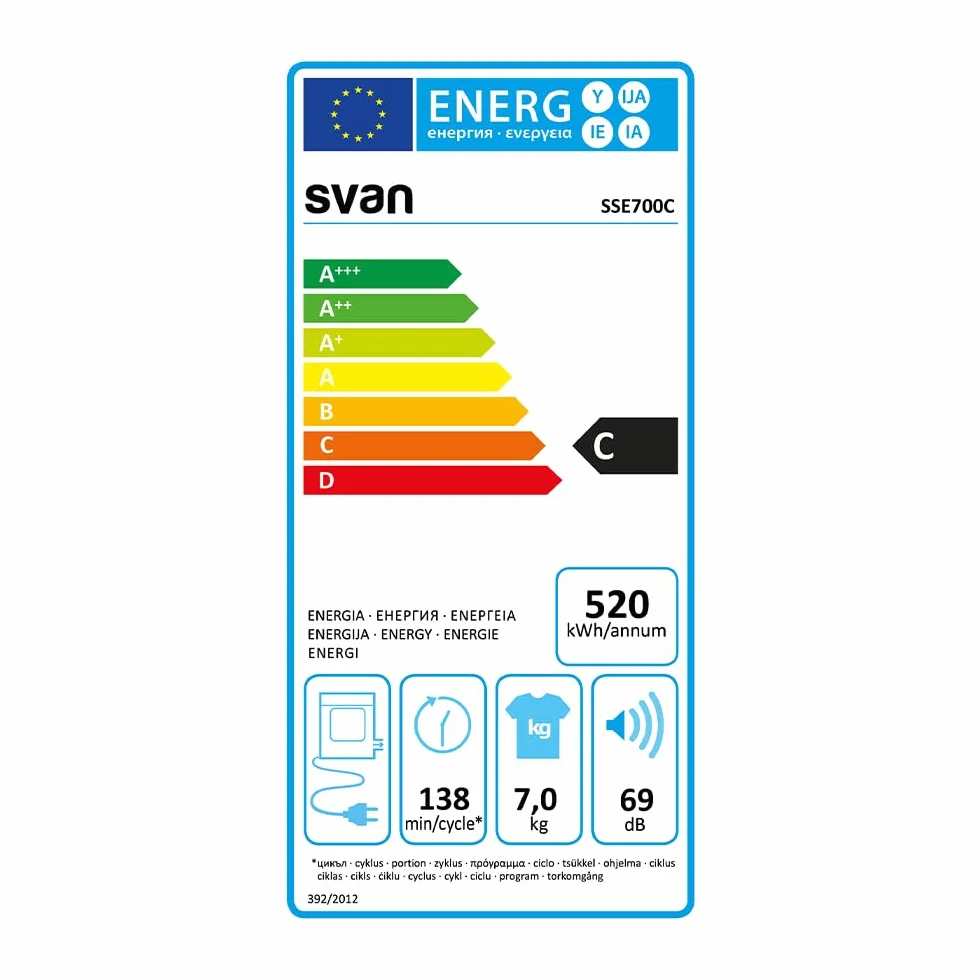 Svan Secadora de Evacuación 7Kg Carga Frontal Blanco SSE700C 2000W 16 Programas