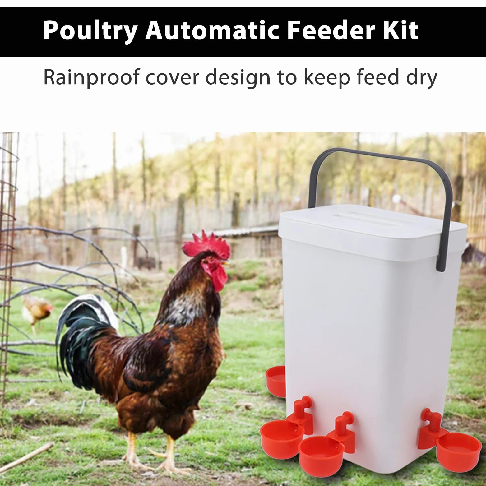 JEOZBM Juego de Comedero y Bebedero para Pollos, Bebedero Automático para Tazas de Pollo, Comederos para Aves de Corral, Dispensador de Agua para Pollo, Pato y Pavo