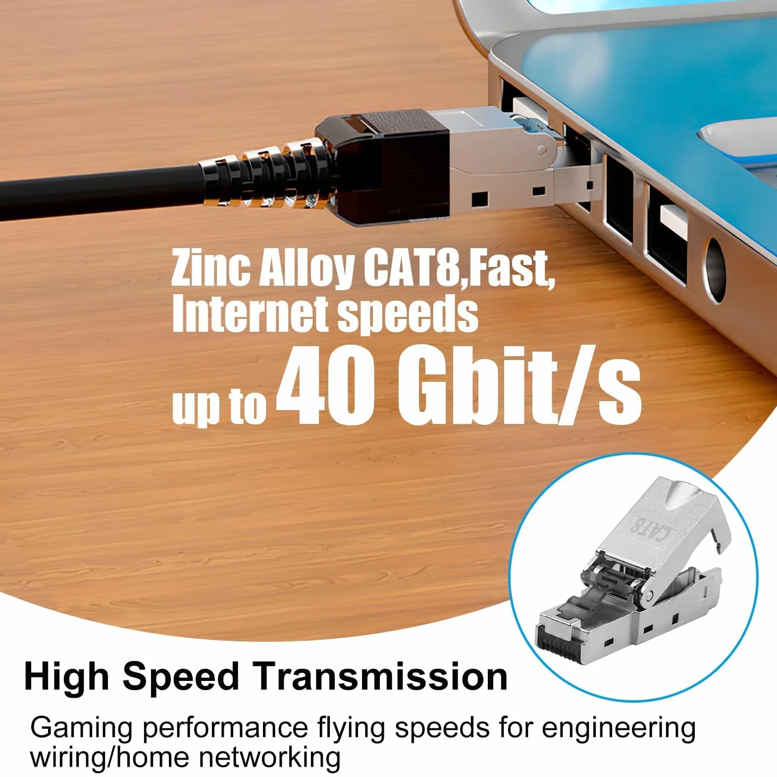 Cat 8 Conector RJ45 Sin Herramientas Blindado 40 Gbit/s 22 AWG para Cable Ethernet LAN