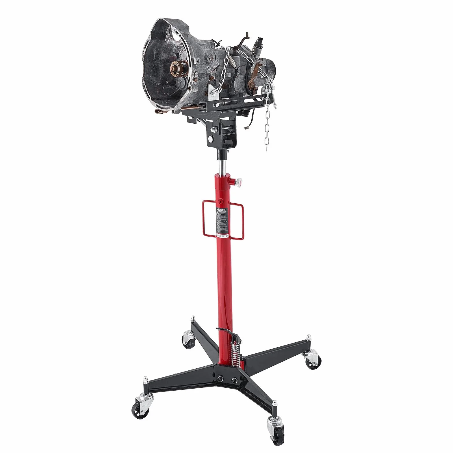 VEVOR Gato Hidráulico para Coche, Capacidad de Elevación 500 kg, con Pedal, Rueda Giratoria de 360°, Altura de Elevación de 127-202 cm, para Taller/Garaje, Rojo y Negro, 640 x 575 x 1360–2115 mm