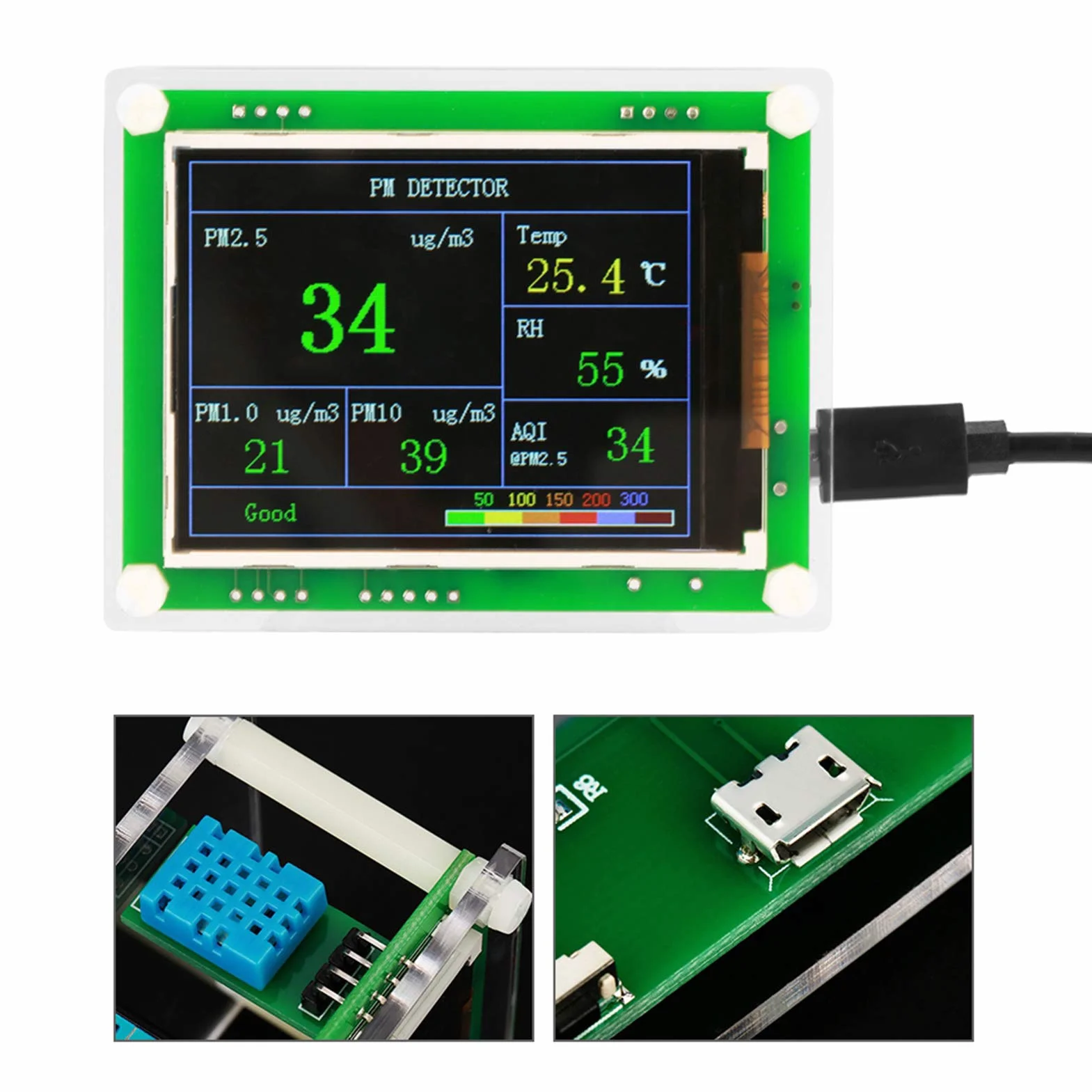 Detector de Calidad del Aire 2,8 Pulgadas Multifuncional Digital Auto PM2.5 Medidor de Calidad del Aire PM1.0, PM10.0, PM2.5, Temperatura, Humedad, Partículas