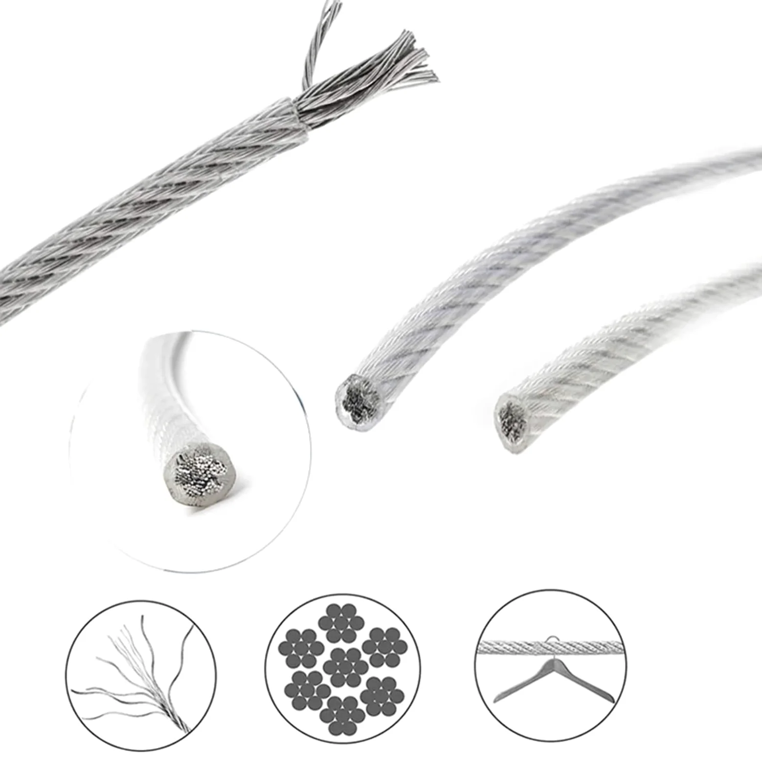 Alambre De Acero Plastificado Cable de acero inoxidable recubierto plástico 50,0 m, 7 x, cuerda goma for enrejado uva balcón