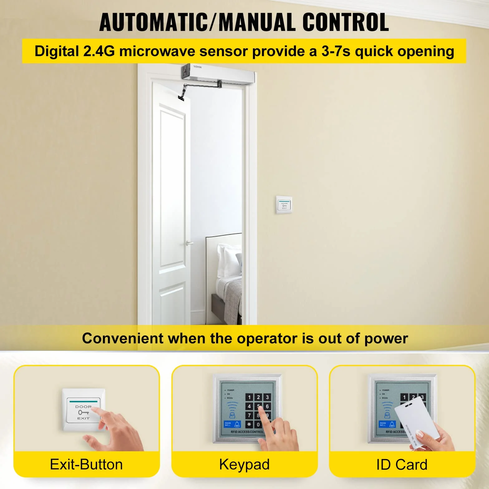 VEVOR Abridor Automático de Puerta 100-240V 50W Abridor de Puerta Basculante Residencial Comercial Operador de Puerta Abatible Automático Max Ángulo 120 grados, plata
