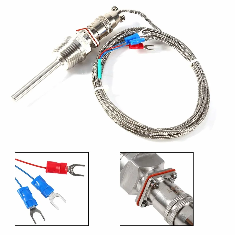 Sonda de Temperatura RTD PT100 1/2" NPT Cable 2m Acero Inoxidable -50 a 300°C